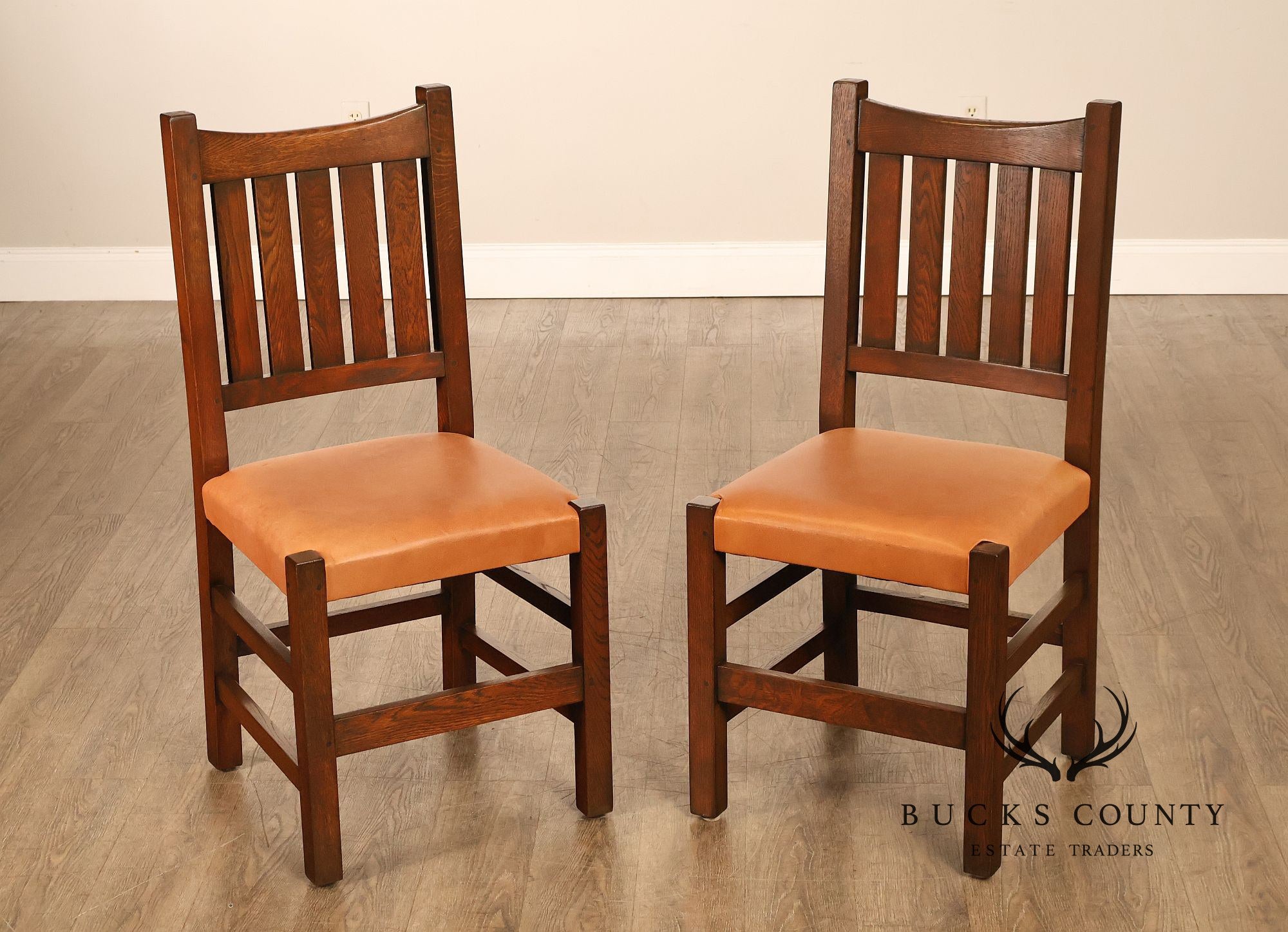 Mission Style Pair of Oak Side Dining Chairs