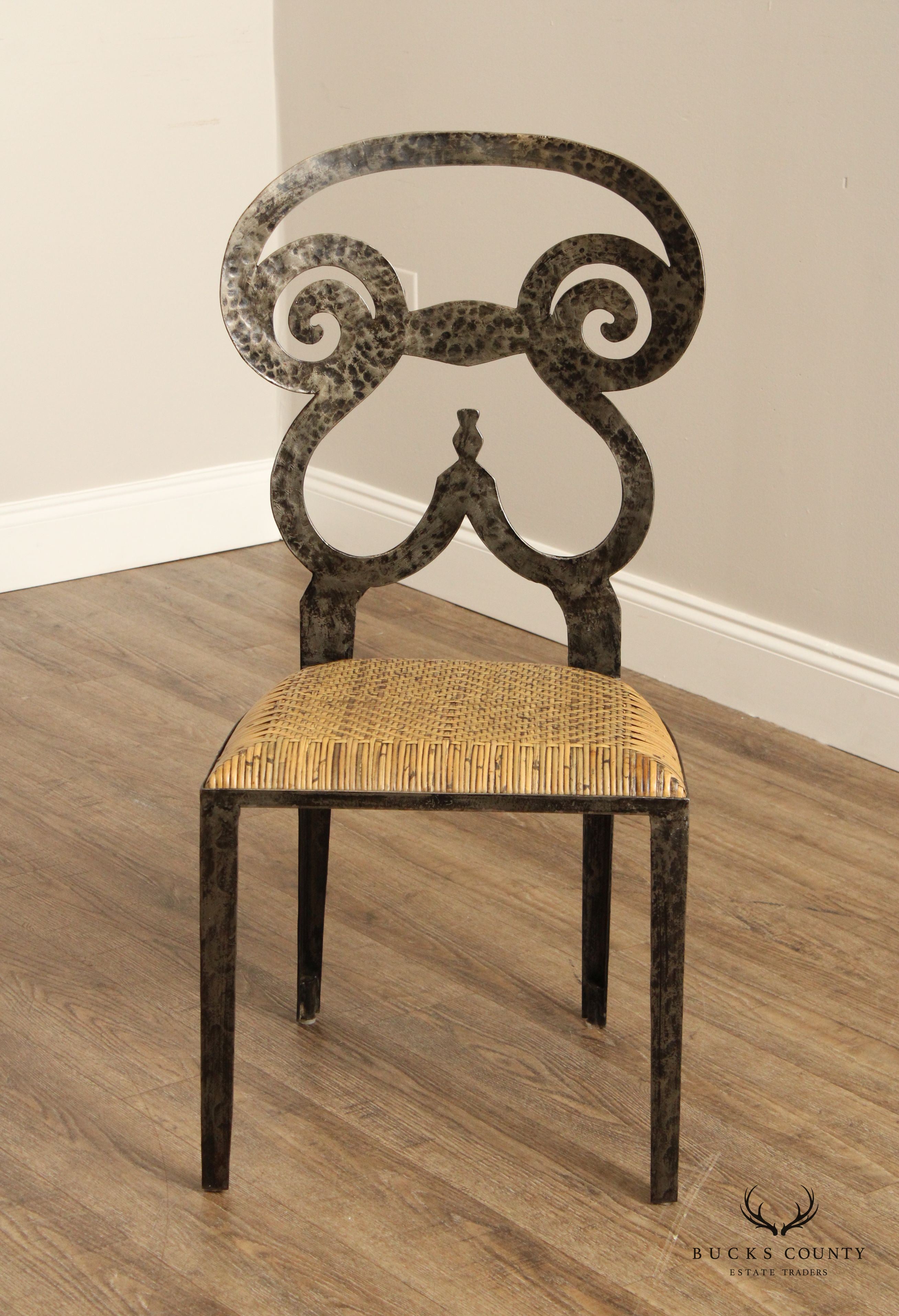 Biedermeir Style Pair Of Forged Iron Frame dining Chairs (originally set of 4)