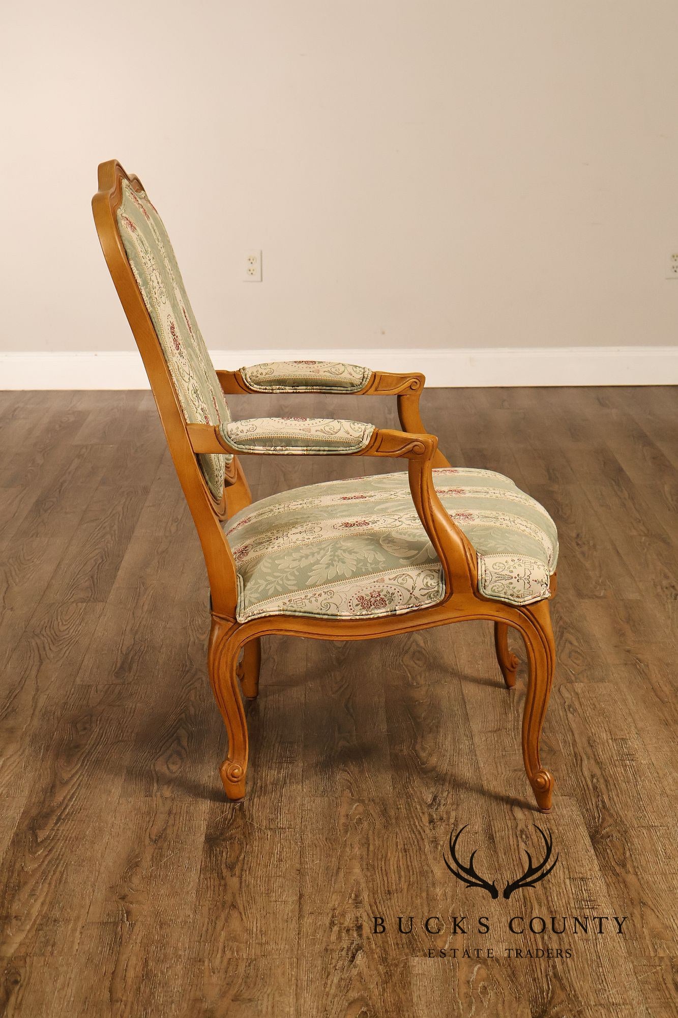 Ethan Allen French Louis XV Style Pair Of Upholstered Armchairs