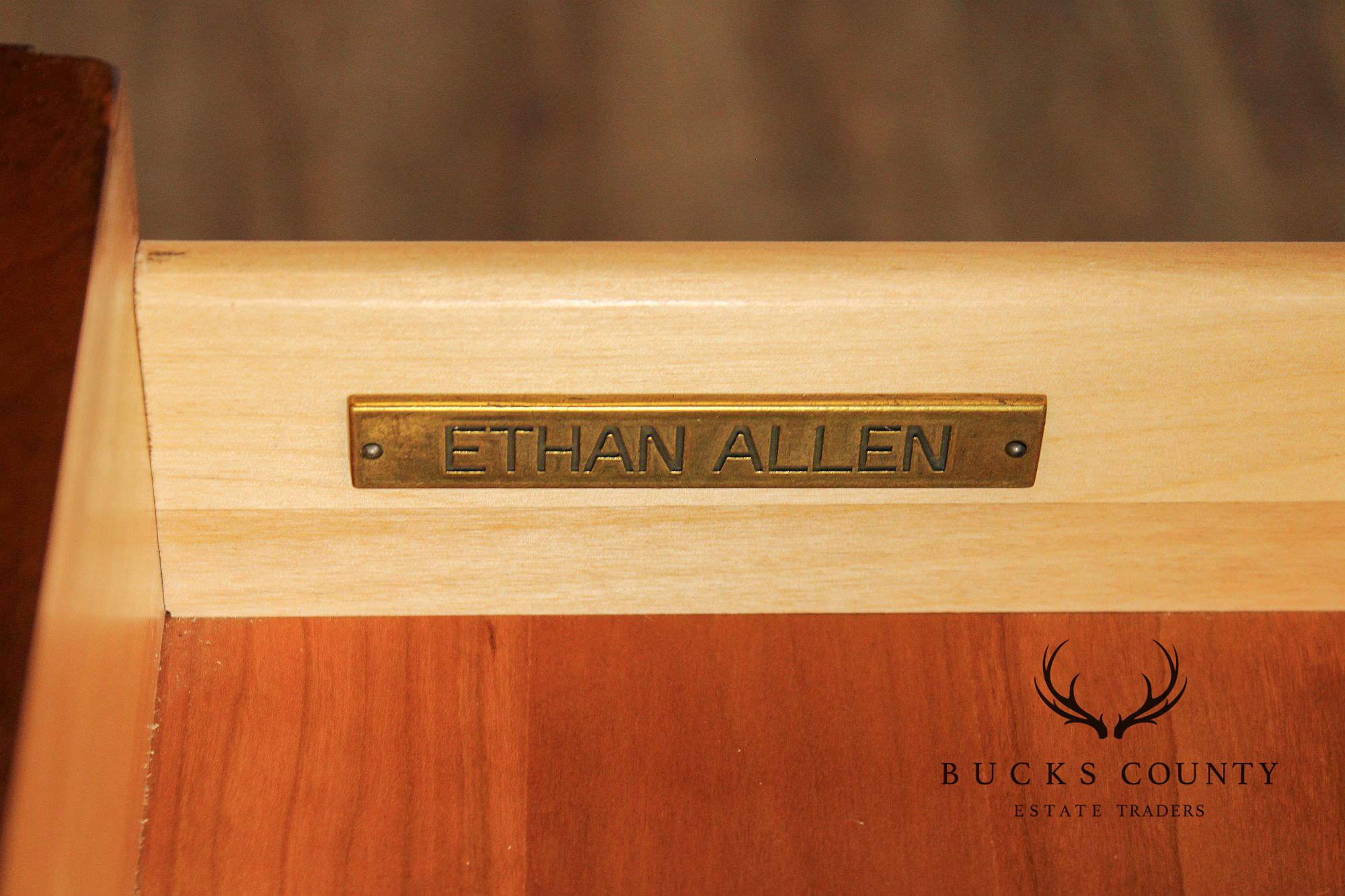 Ethan Allen Louis Philippe Style Pair of 'Fisher' Marble Top Chests