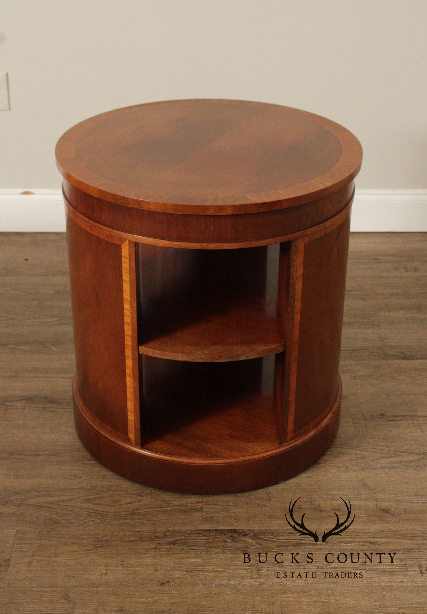 Baker Regency Style Round Mahogany Bookshelf Side Table