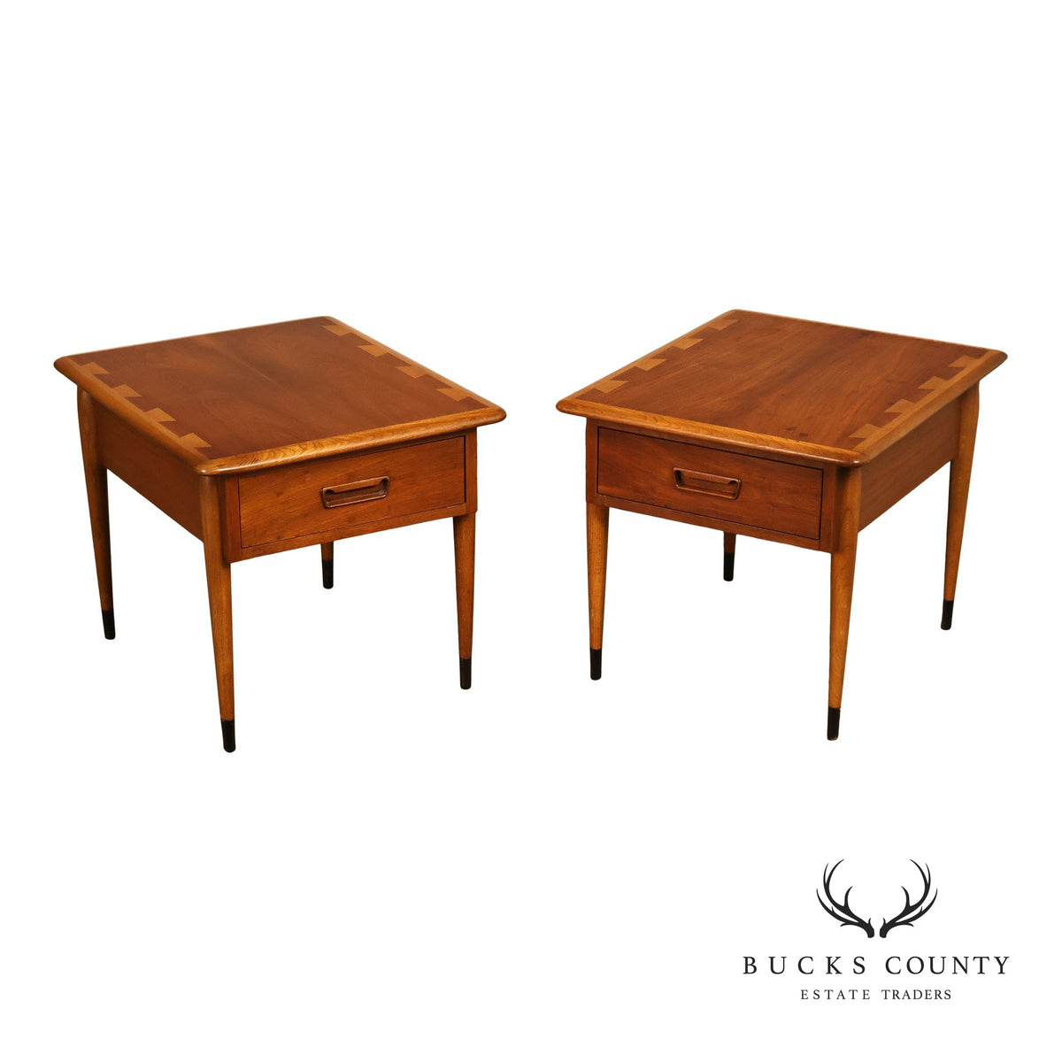 Mid Century Modern Pair Of Lane Acclaim Walnut One Drawer End Tables