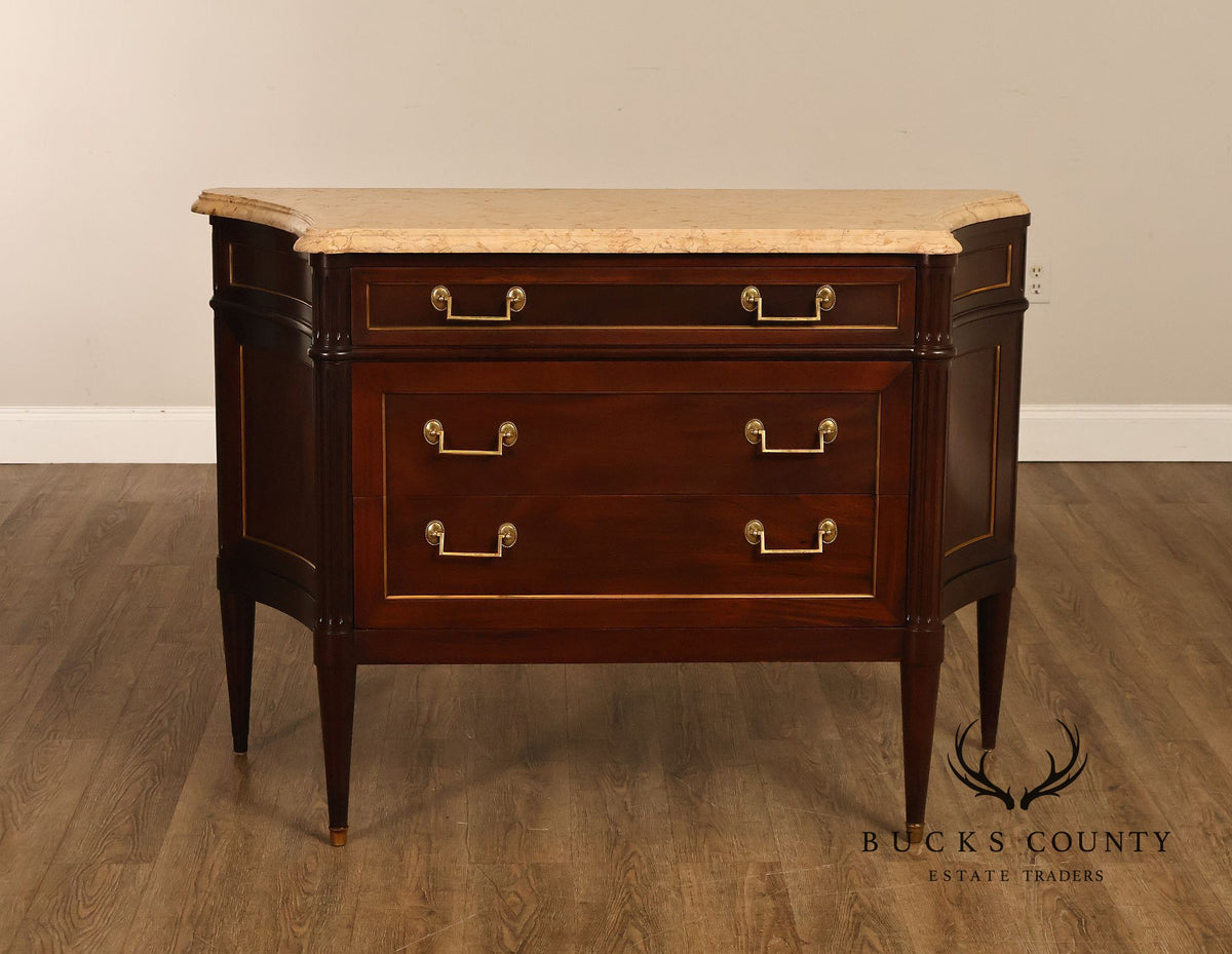 Louis XVI Style Fitted Marble Top Three-Drawer Commode
