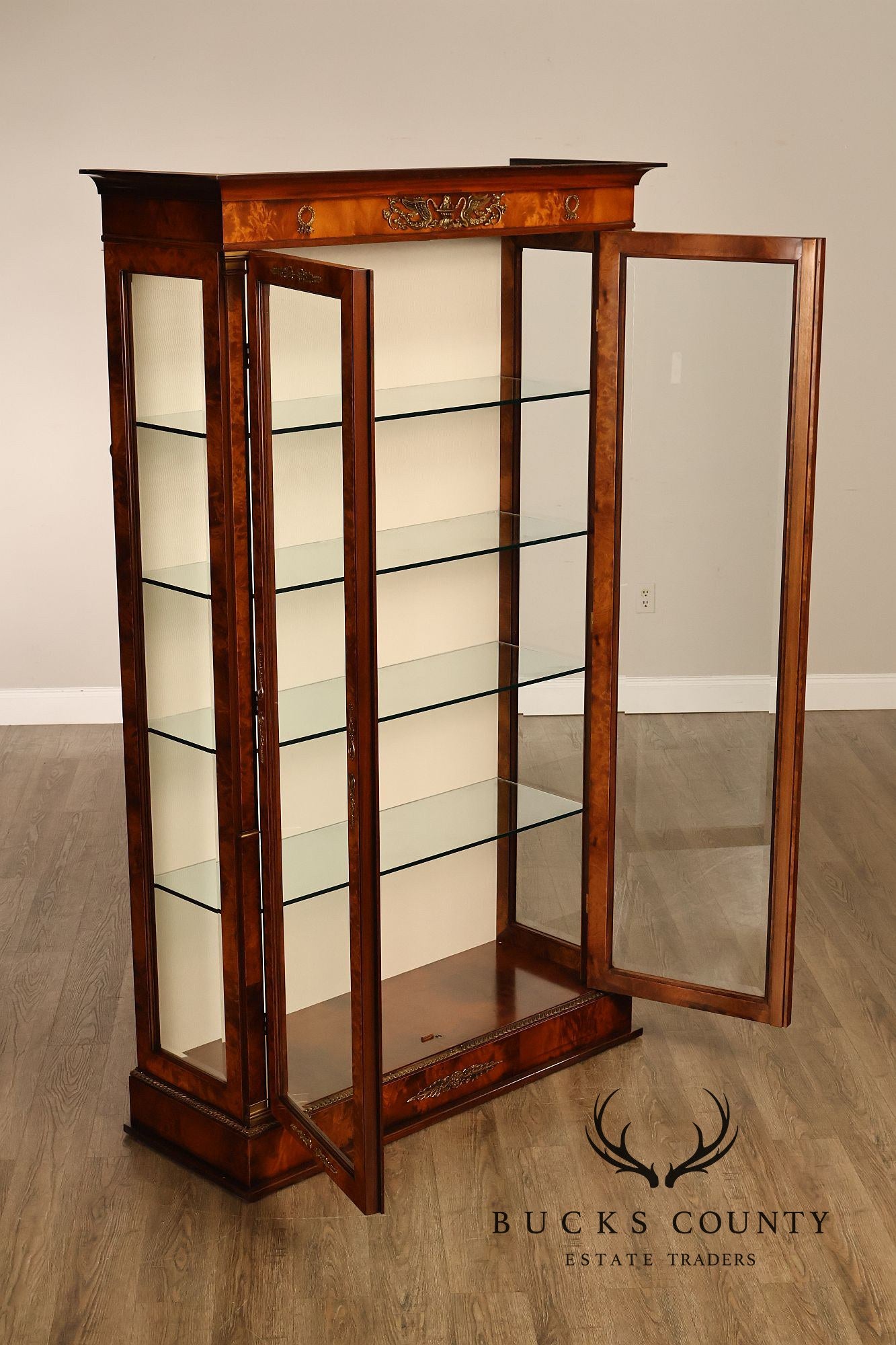 French Empire Style Burl Wood Vitrine Display Cabinet