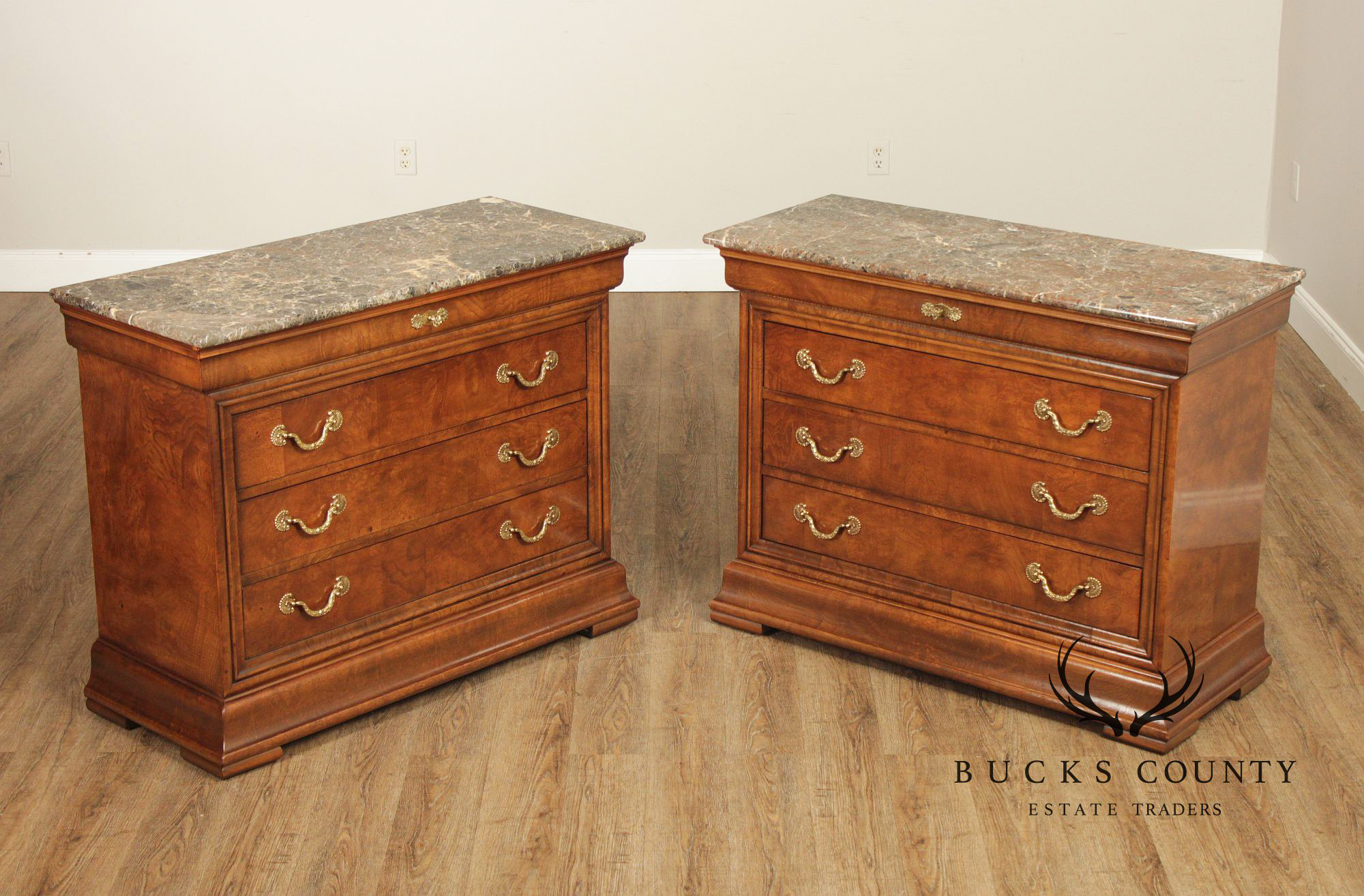 Henredon 'Charles X' Pair of Marble Top Chests