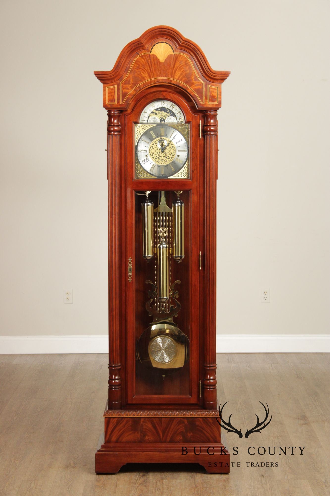 Sligh Federal Style Inlaid Mahogany Grandfather Clock