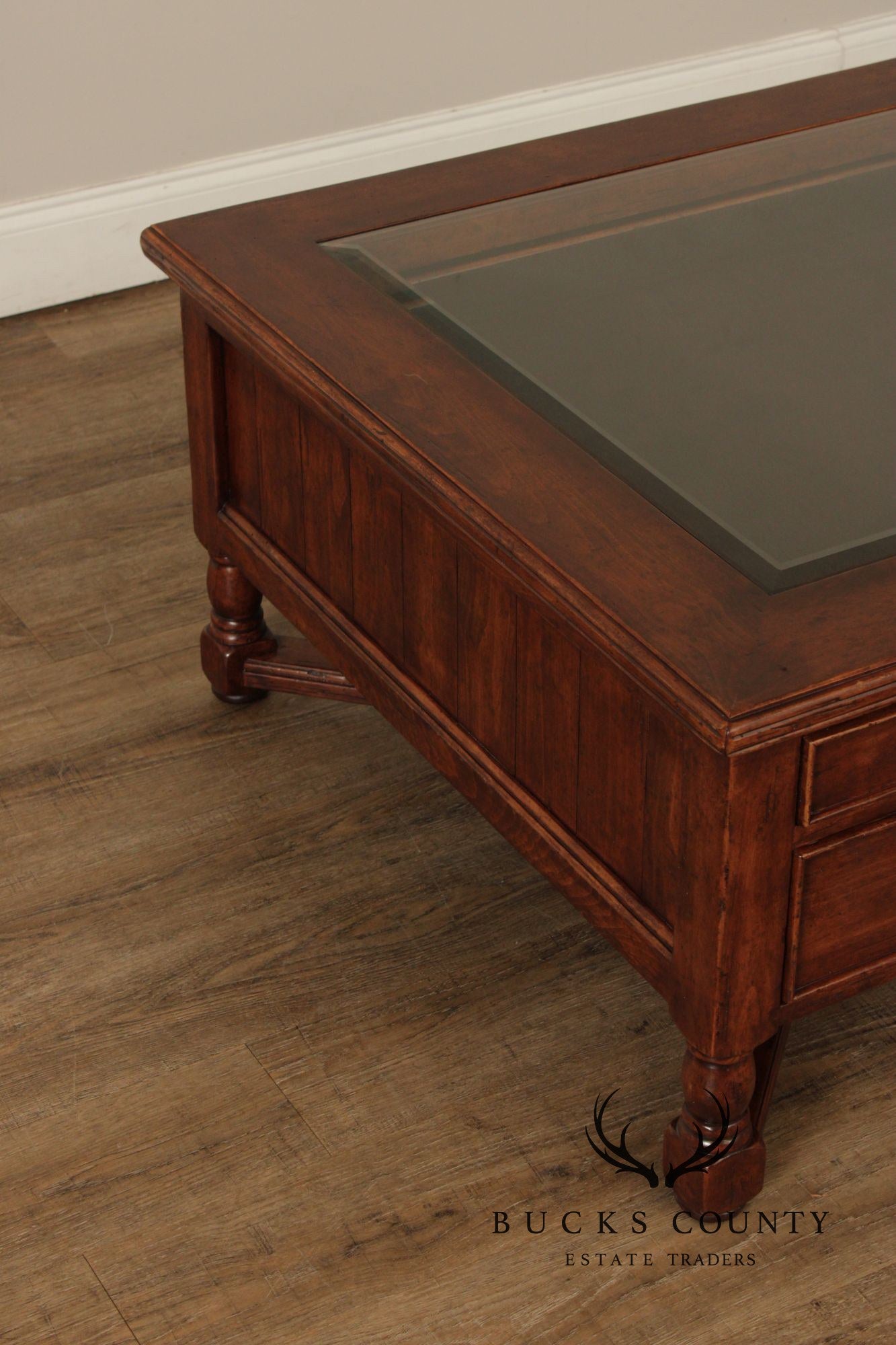 Bausman & Co. Glass Top Storage Coffee Table