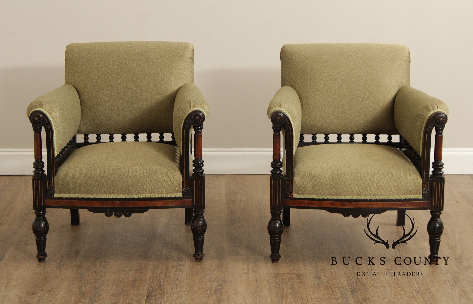 Victorian Eastlake Pair of Upholstered Armchairs