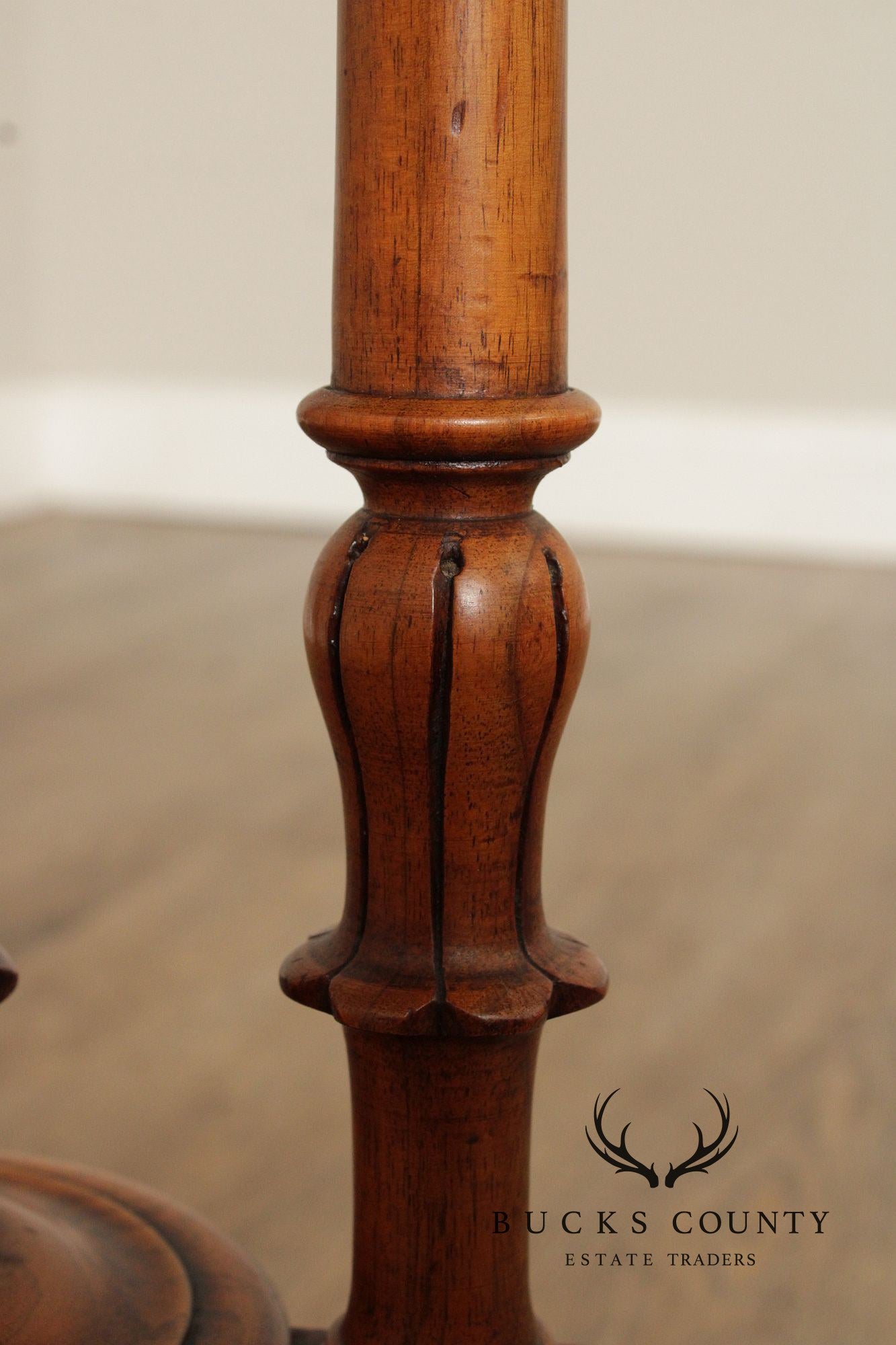 Antique Victorian Carved Inlaid Burl Wood Round Side Table