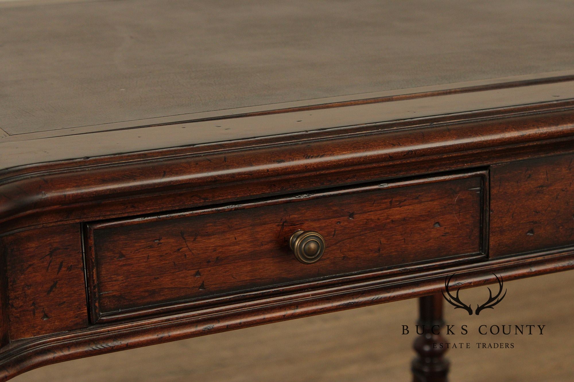 Jacobean Style Leather Top Dark Cherry Games Table