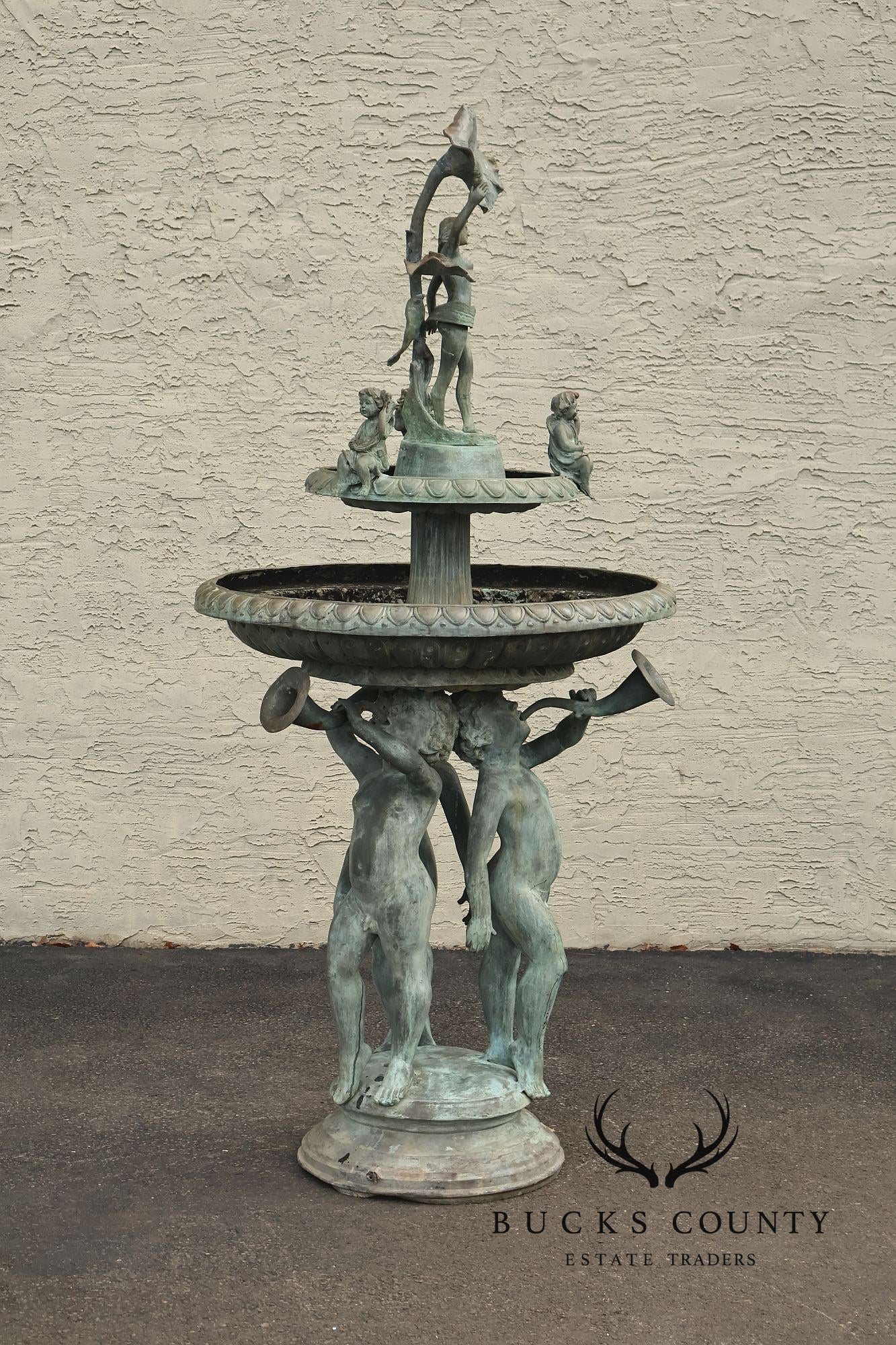 Vintage Two Tier Cherub Bronze Garden Fountain