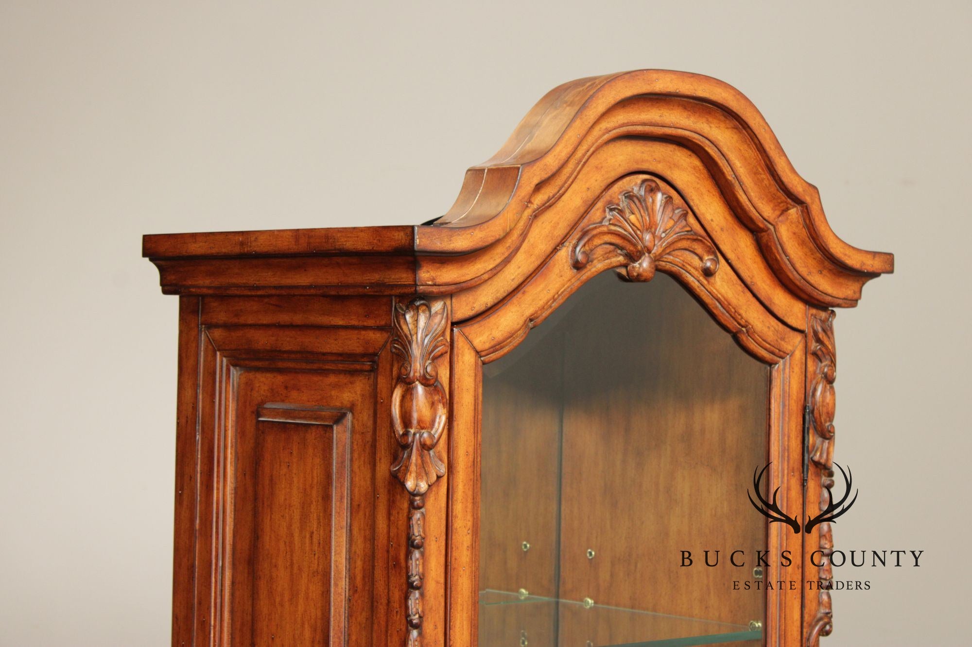 French Provincial Style Carved Wood Lighted Curio Display Cabinet
