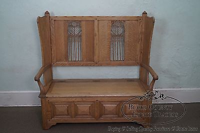 Jonathan Charles Tudor Oak Gothic Style Settee w/ Storage