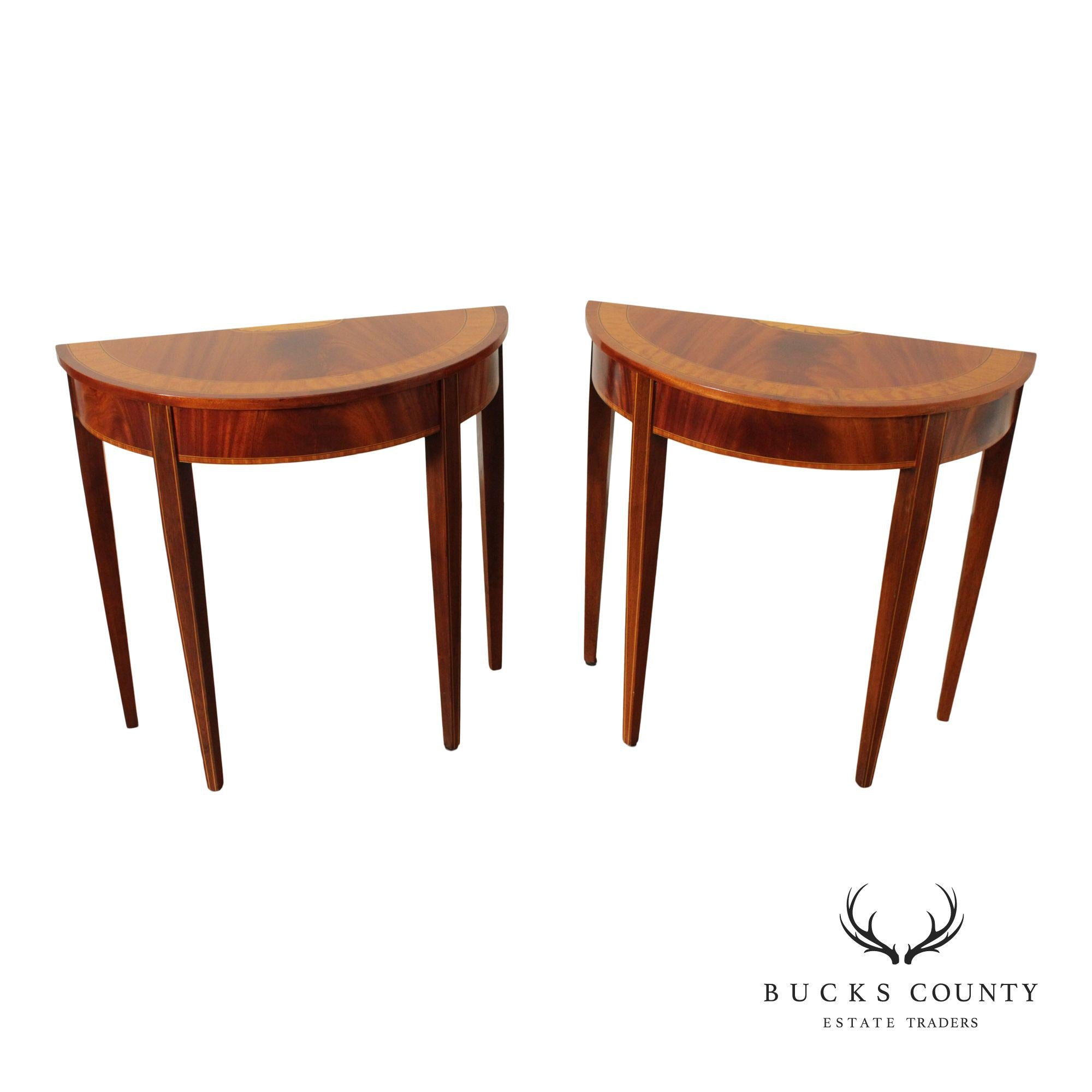 Federal Style Pair of Mahogany Demilune Console Tables