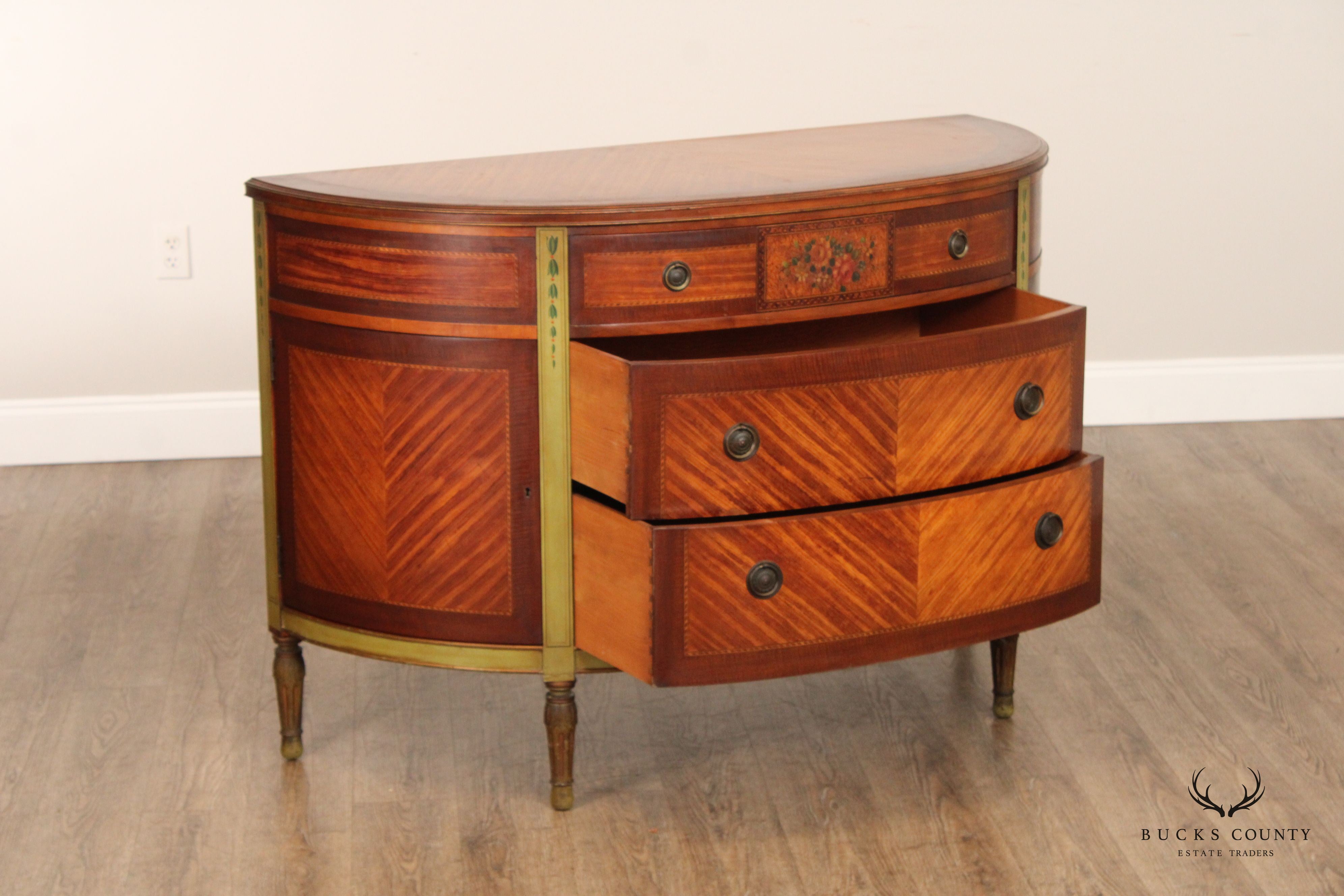 1930's French Louis XVI Style Satinwood Demilune Commode