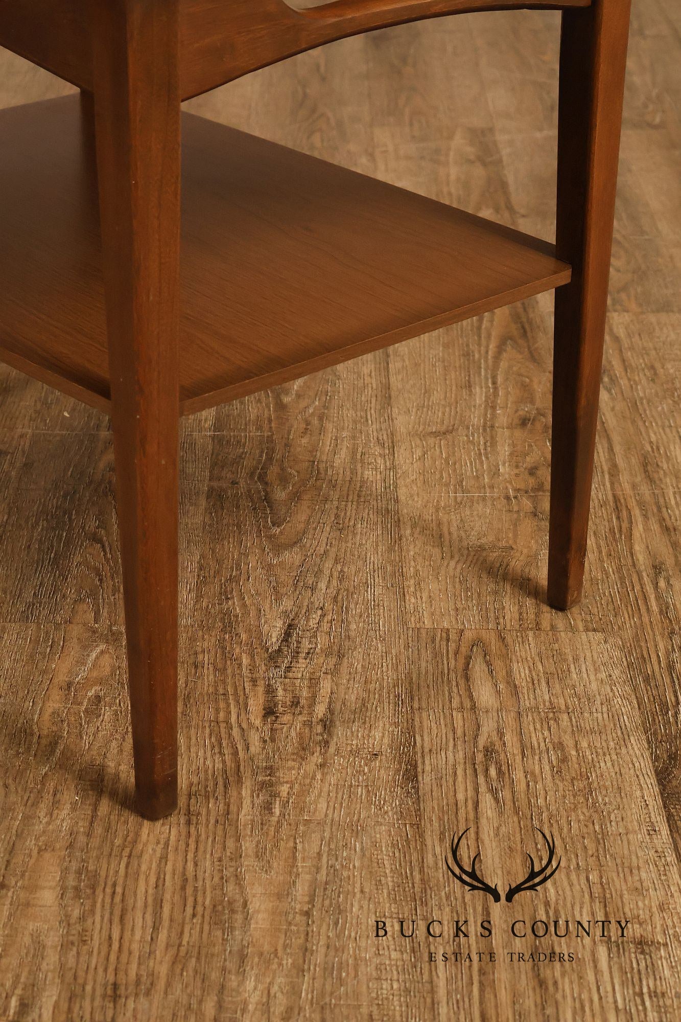 Mid-Century Modern Walnut Two-Tier End Table With Sculpted Apron Detail