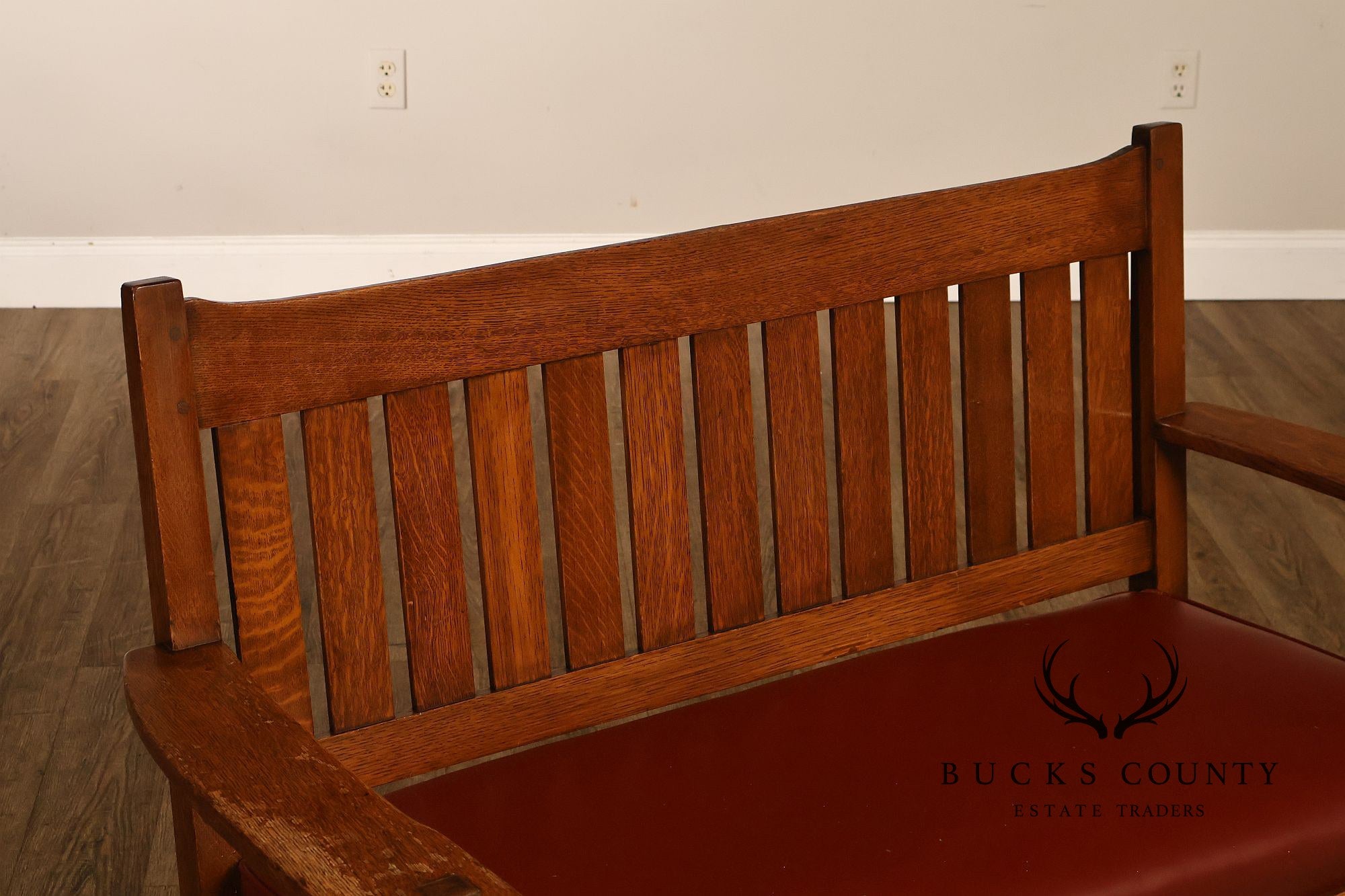Antique L & J.G. Stickley Oak Slatted Bench