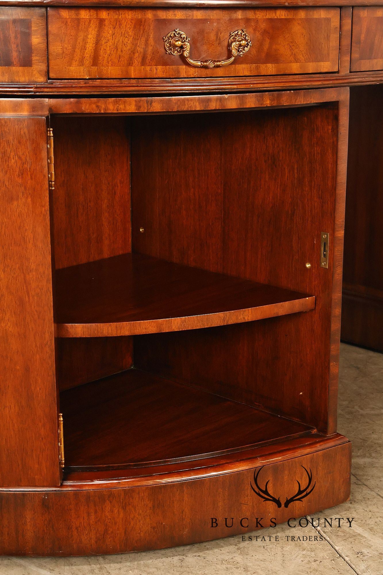 Maitland Smith Oval Mahogany Leather Top Executive Partner's Desk