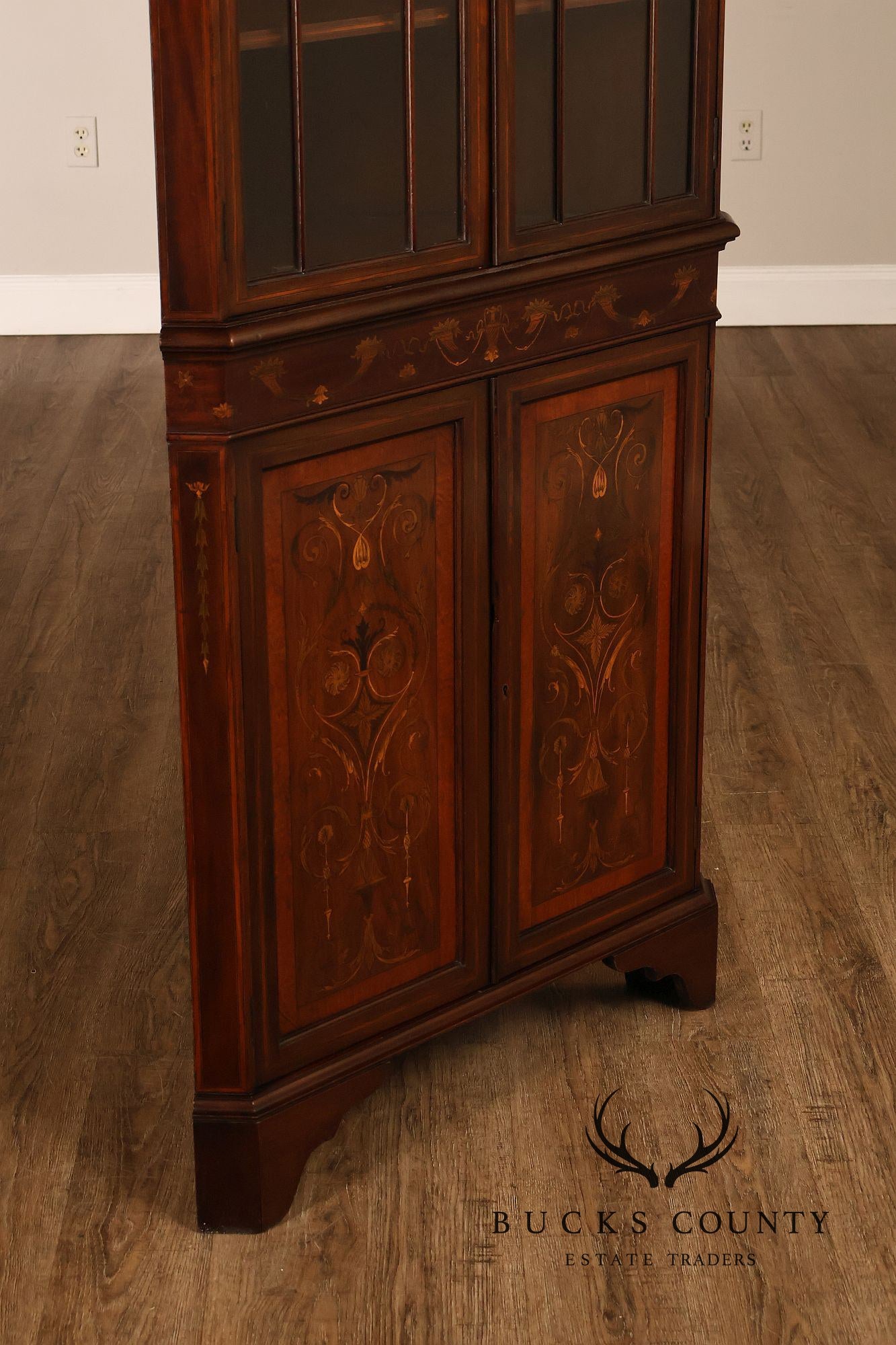 Antique Edwardian Inlaid Mahogany Corner Cabinet