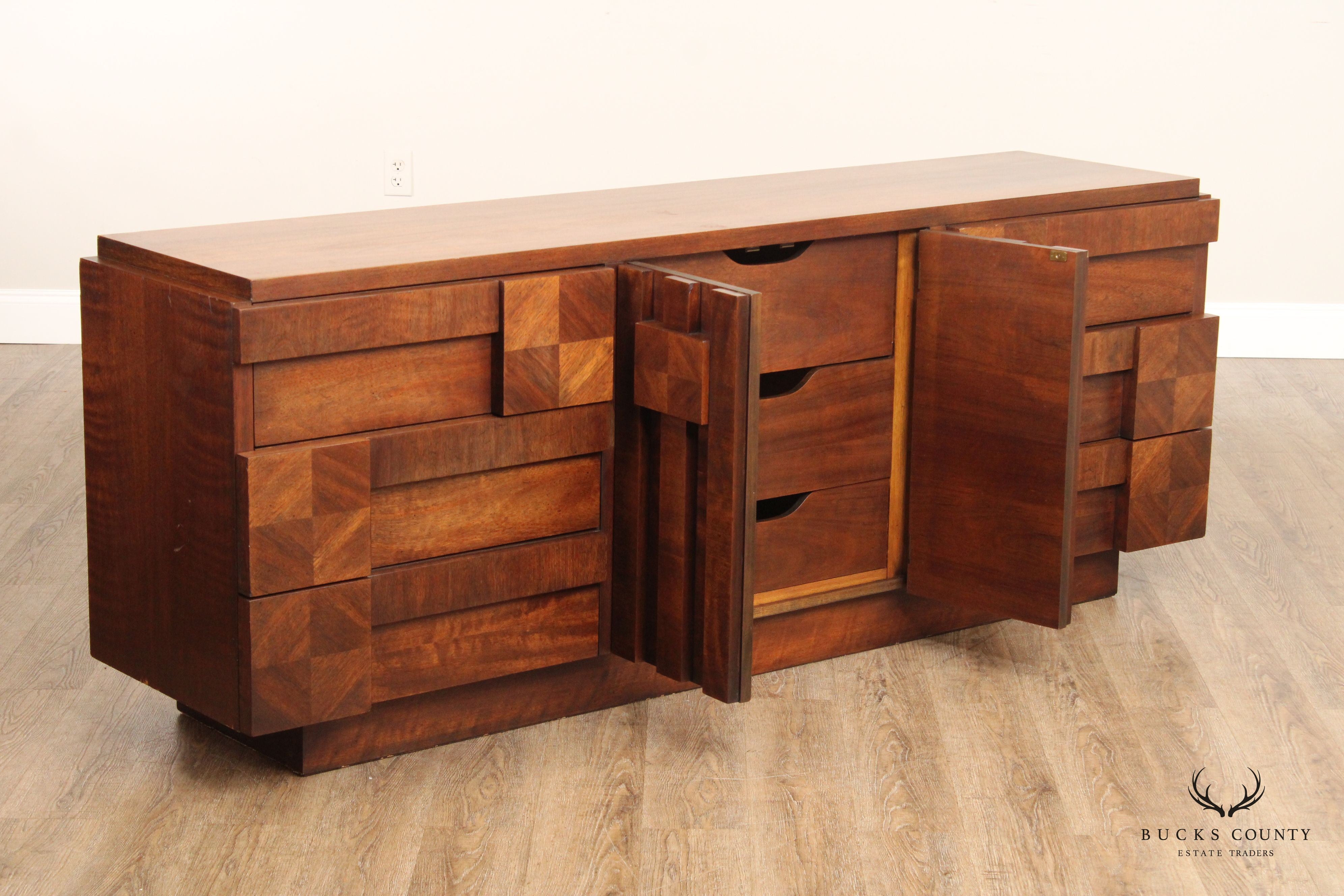 Lane 'Staccato' Brutalist Mid Century Modern Walnut Triple Chest