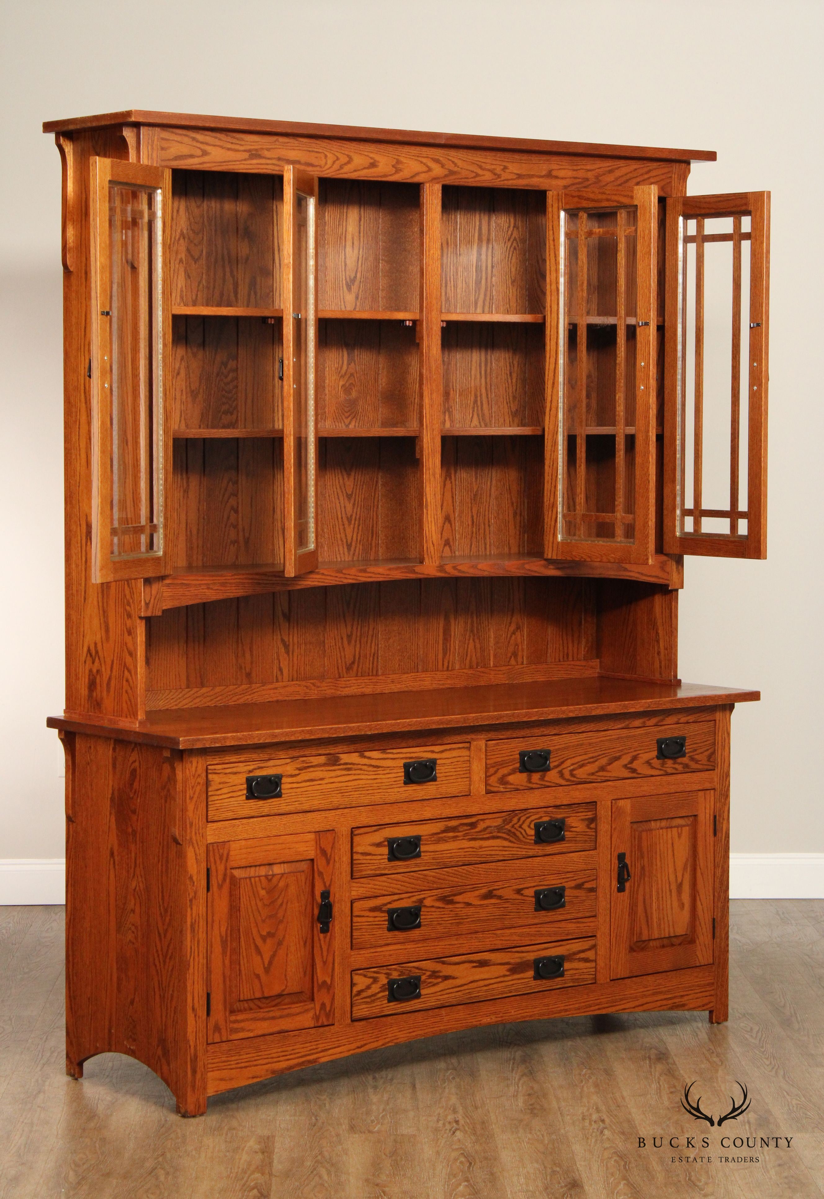 Mission Style Custom Crafted Oak Buffet Hutch