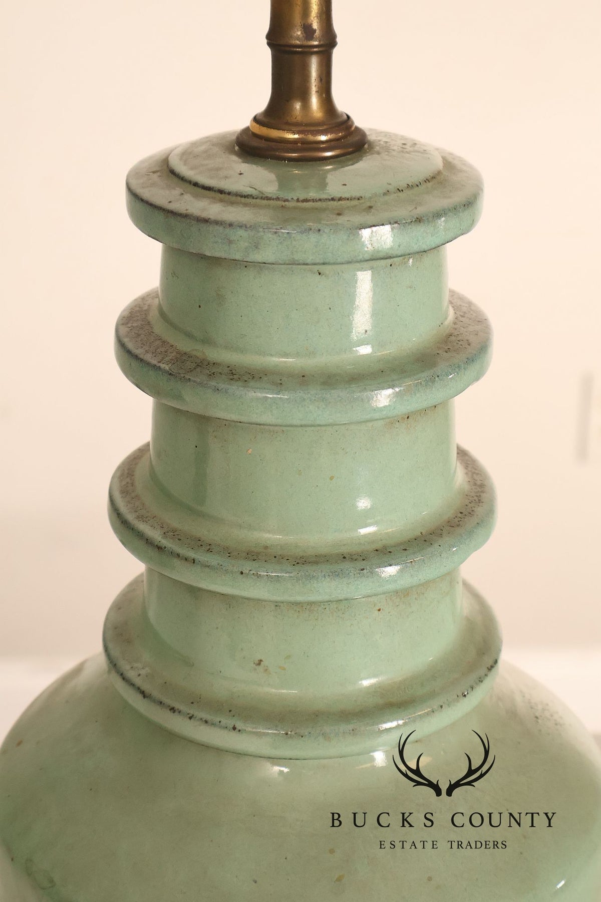 Asian Style Pair of Celadon Table Lamps