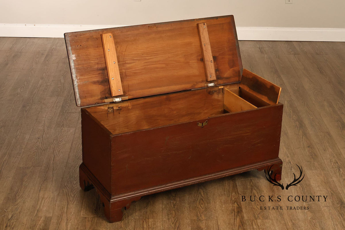 Antique Red Painted Cedar Blanket Chest With Cast Iron Strapping