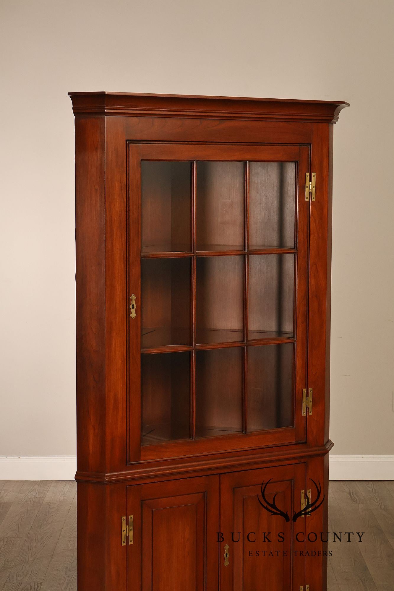Henkel Harris Cherry Nine Pane Chippendale Style Corner Cabinet