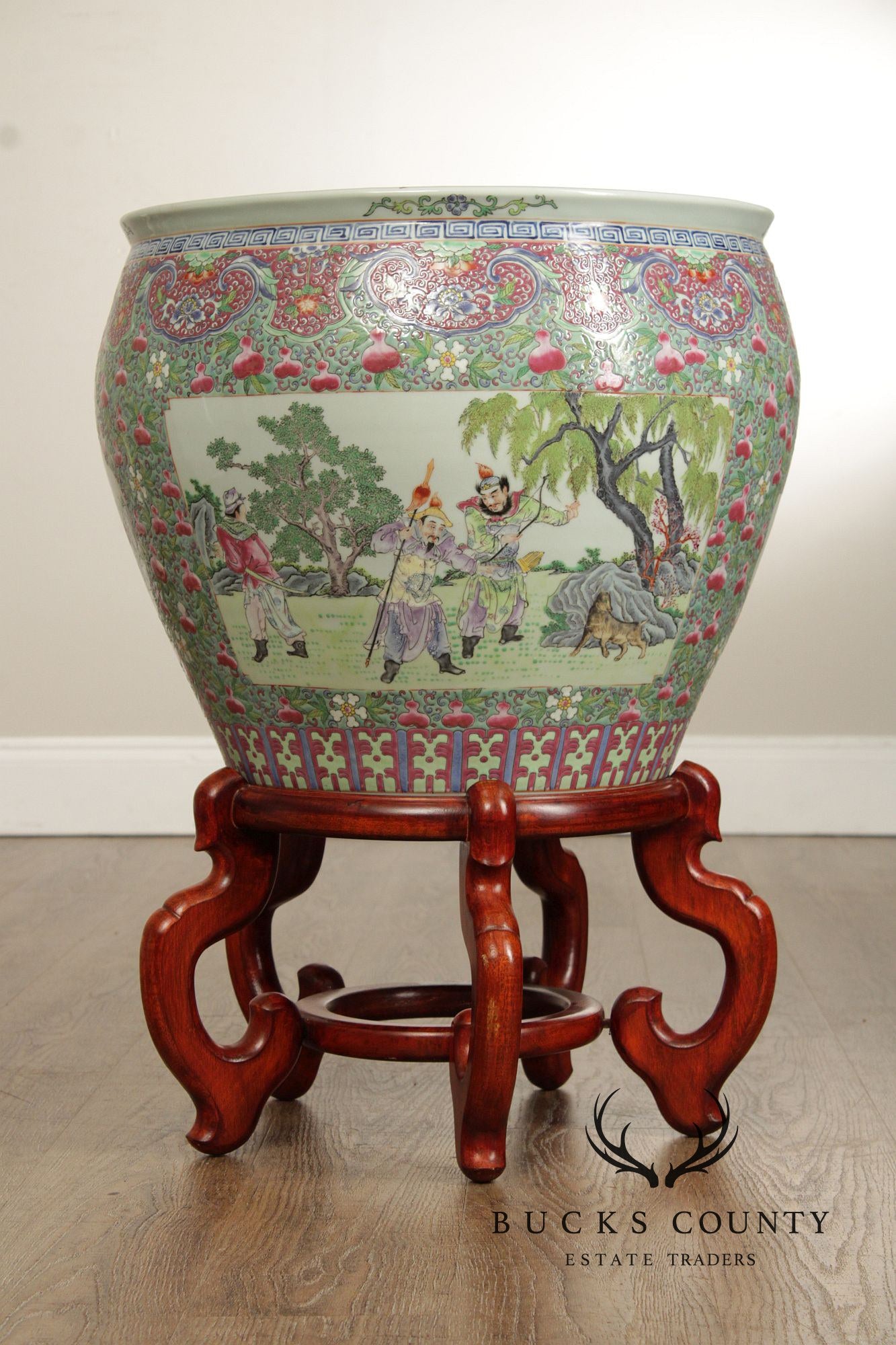 Chinese Famille Verte Fishbowl Planter on Stand