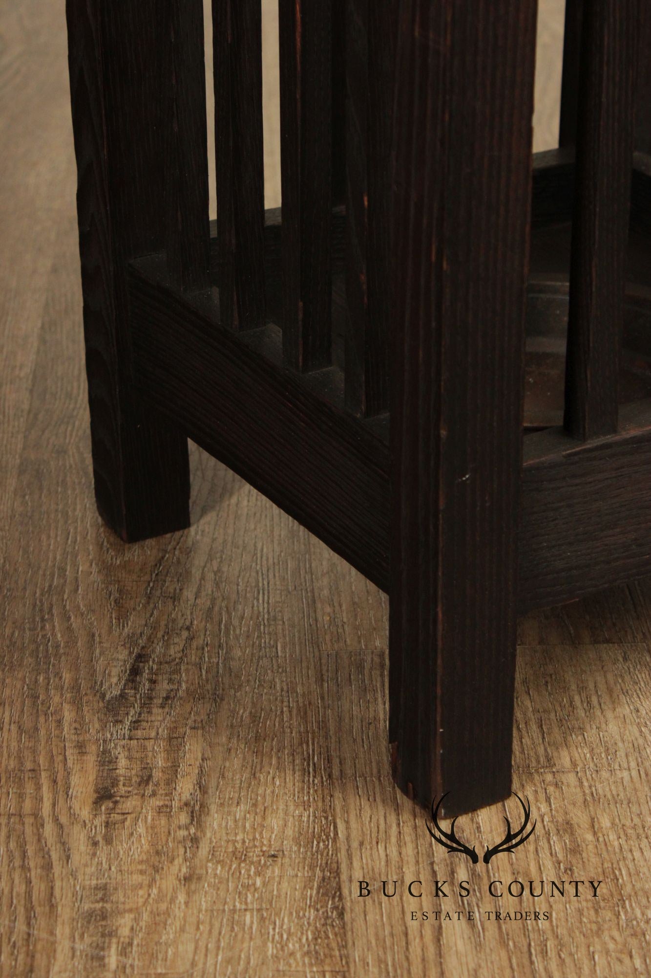 Antique Mission Oak Umbrella Stand With Drip Pan