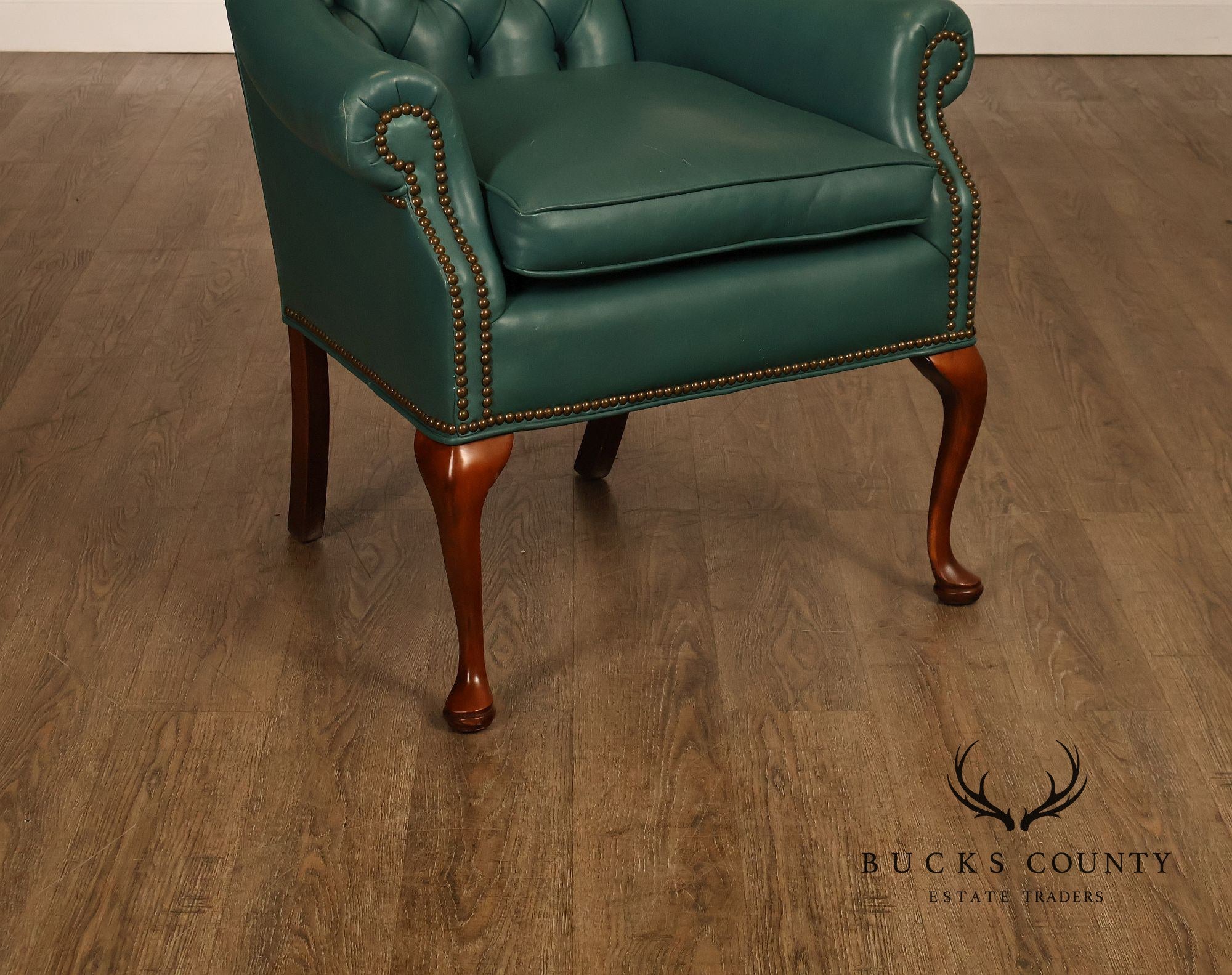 Distinction Furniture Chippendale Style Green Leather Wingback Armchair