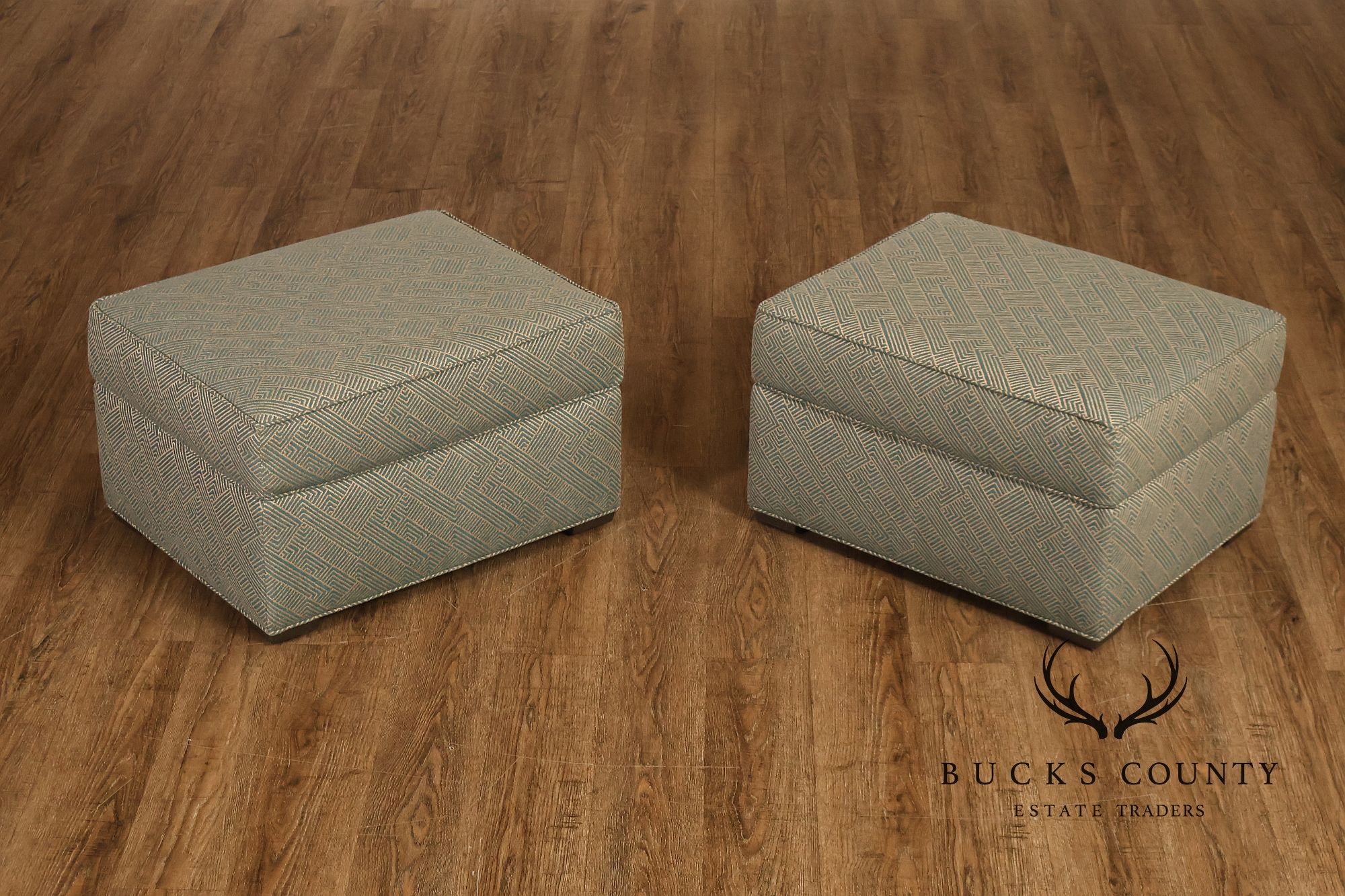 Ethan Allen Pair Of Upholstered Ottoman Footstools