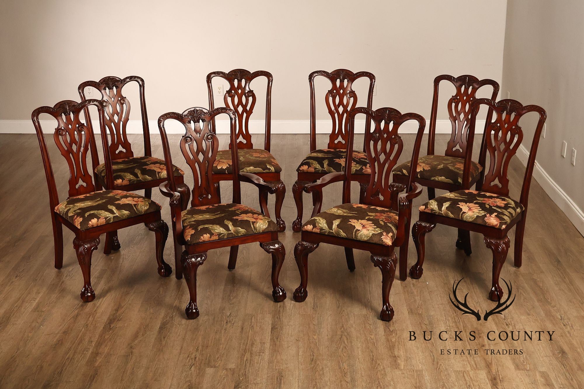 Maitland Smith Chippendale Style Set of Eight Mahogany Dining Chairs