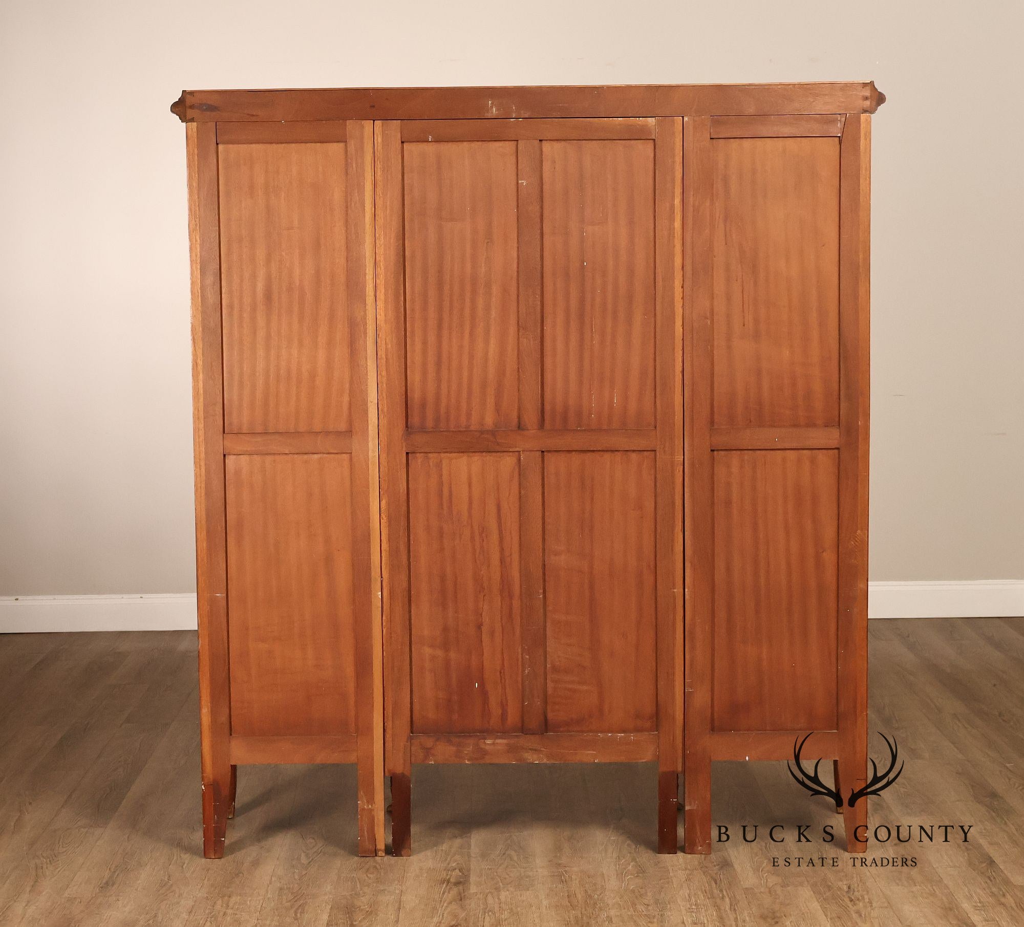 French Louis XV Style Burl Wood Three Door Bookcase Display Cabinet