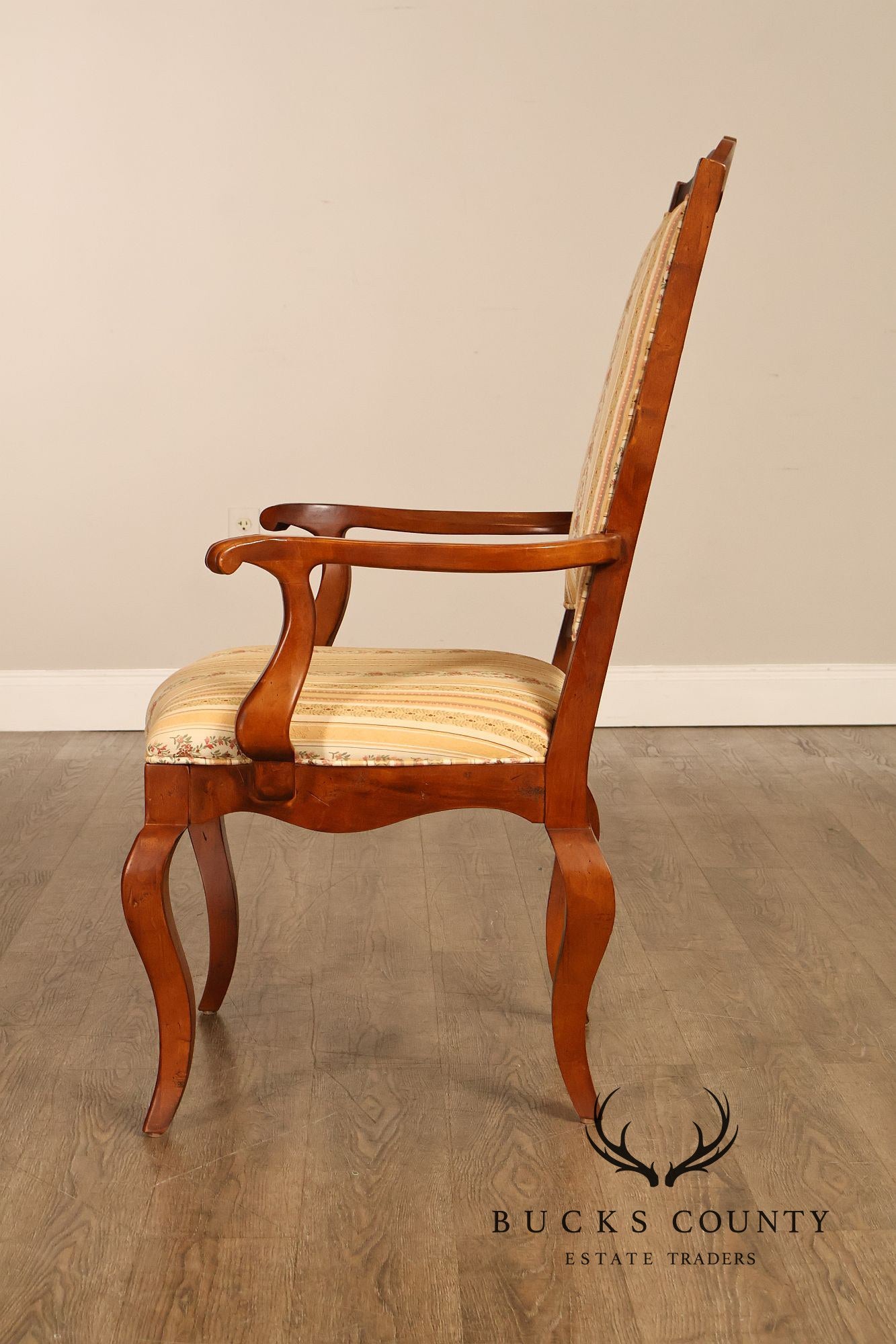 Century French Provincial Style Pair Of Upholstered Ladderback Armchairs