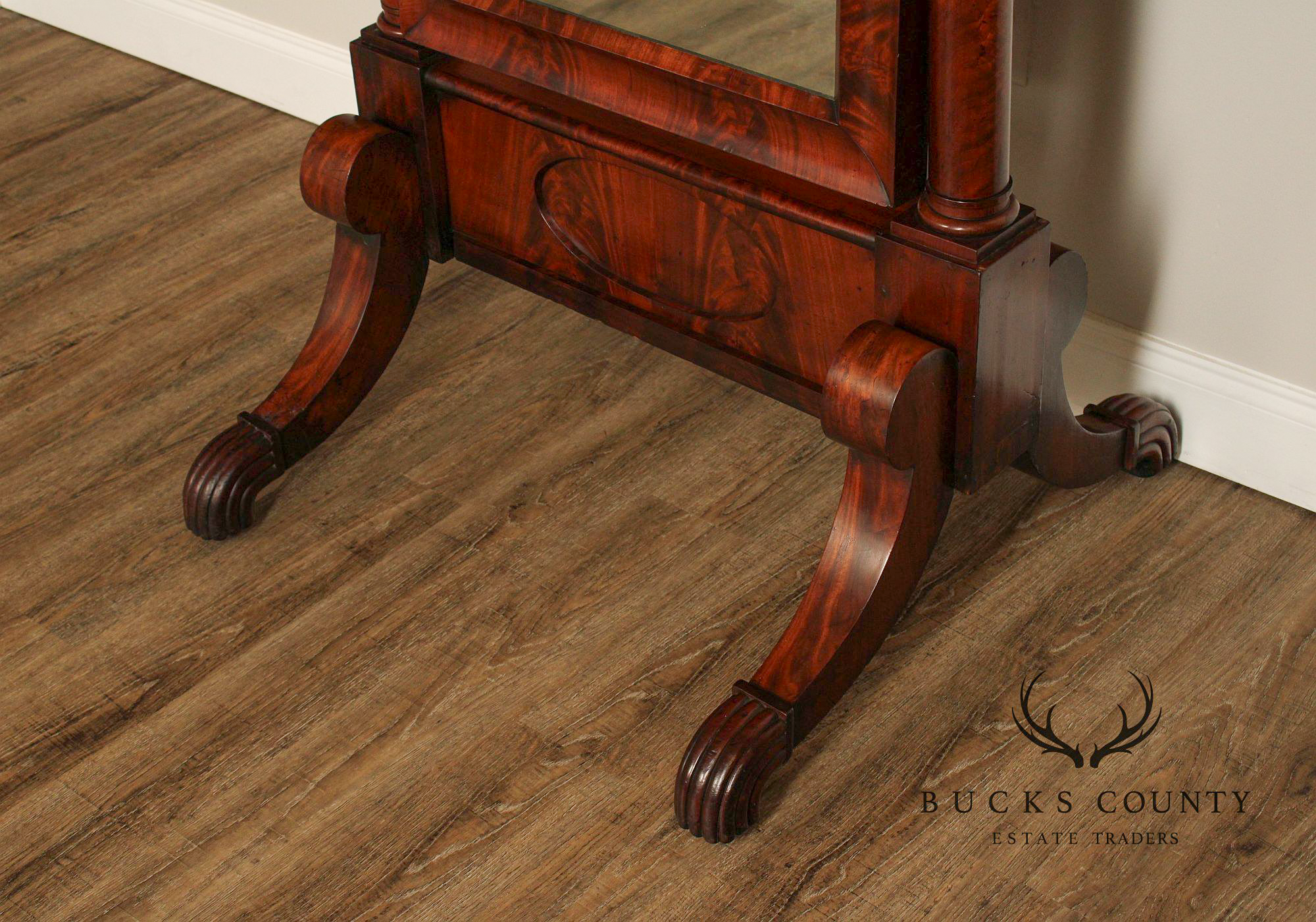 Antique French Empire Mahogany Cheval Mirror