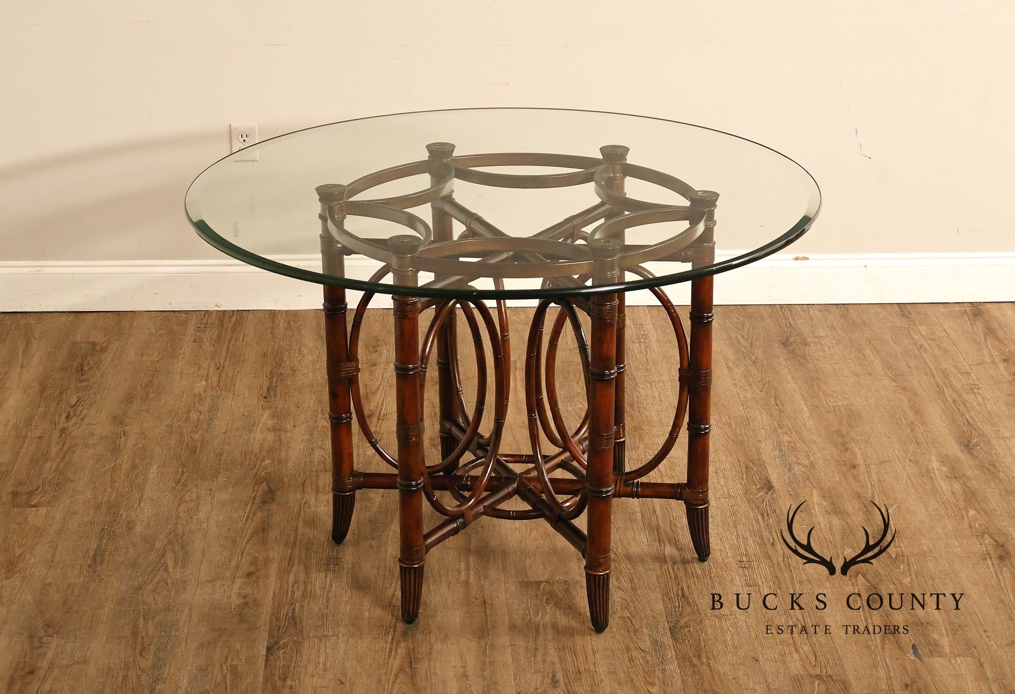 Faux Bamboo Base 48" Round Glass Top Dining Table