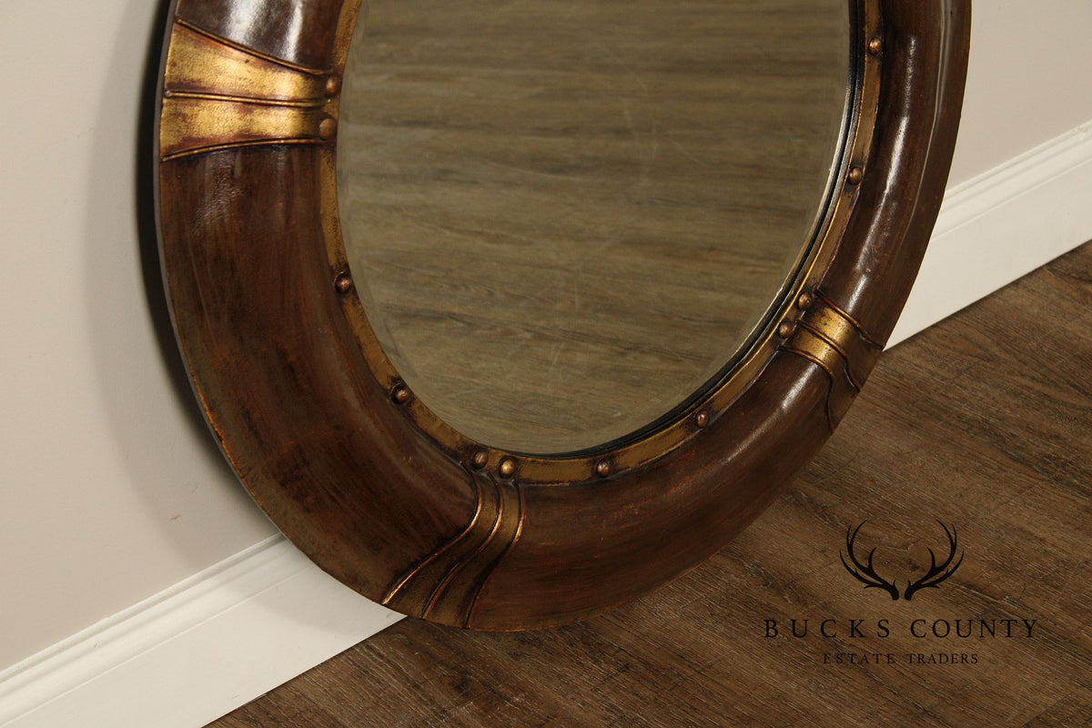 Round Wood And Gilt Accent Wall Mirror