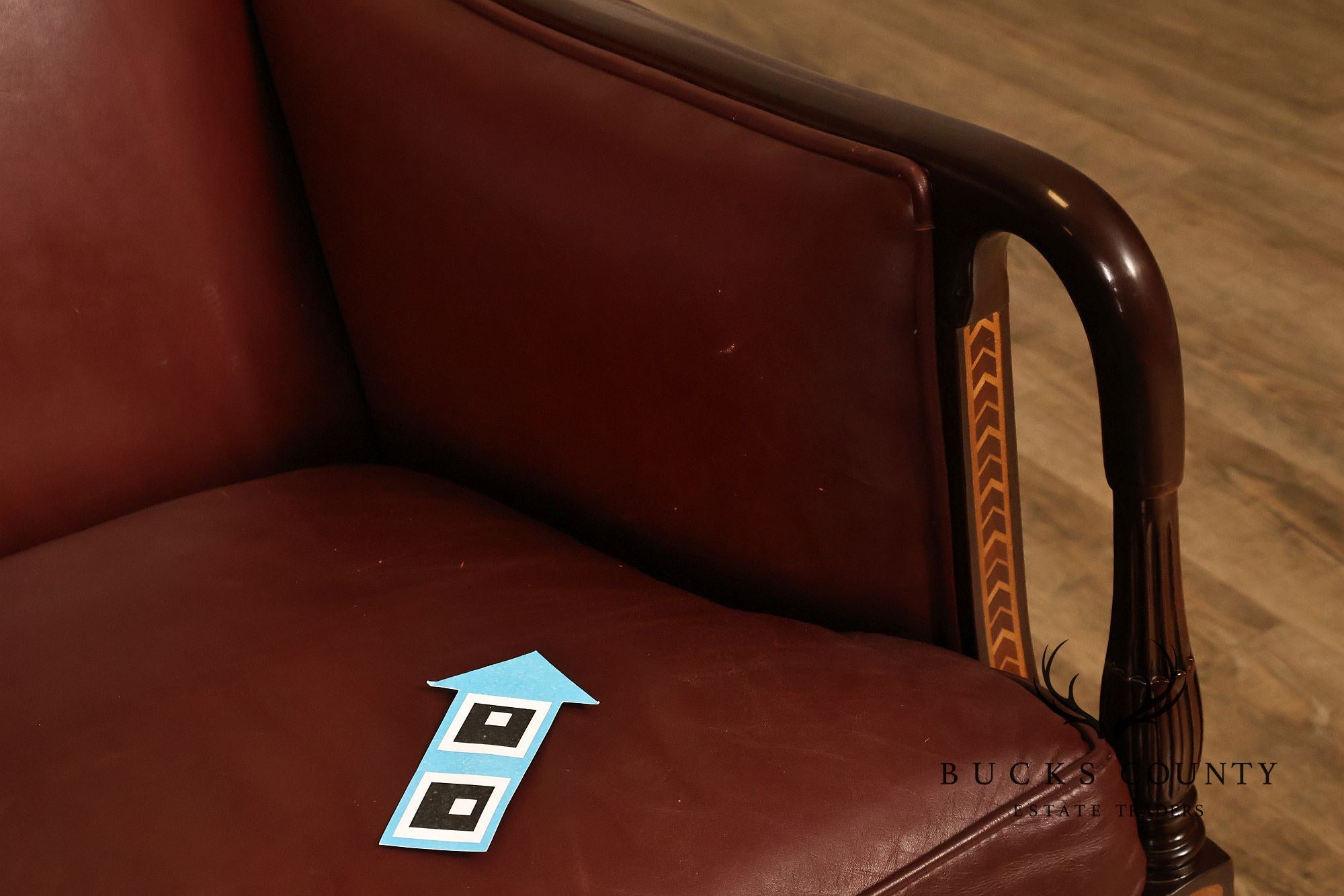 Hancock & Moore Sheraton Style Inlaid Mahogany Leather Settee