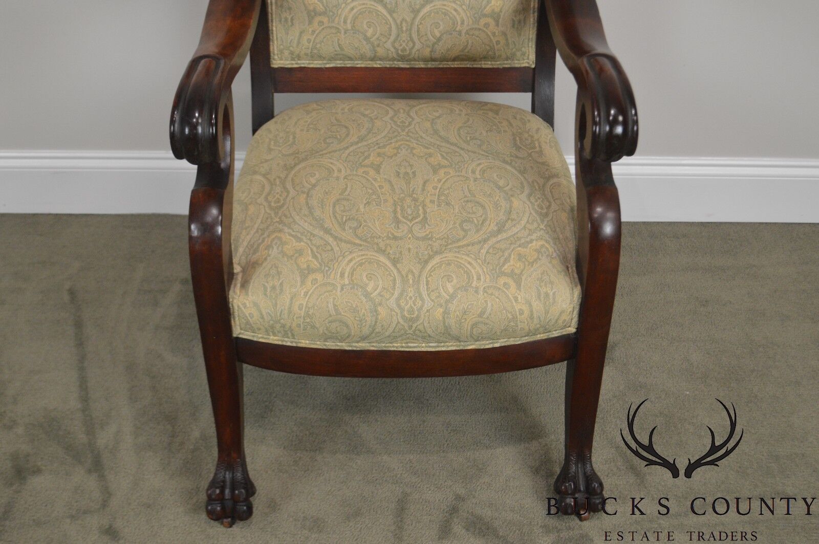 Victorian Renaissance Carved Mahogany Pair of His & Hers Arm Chairs