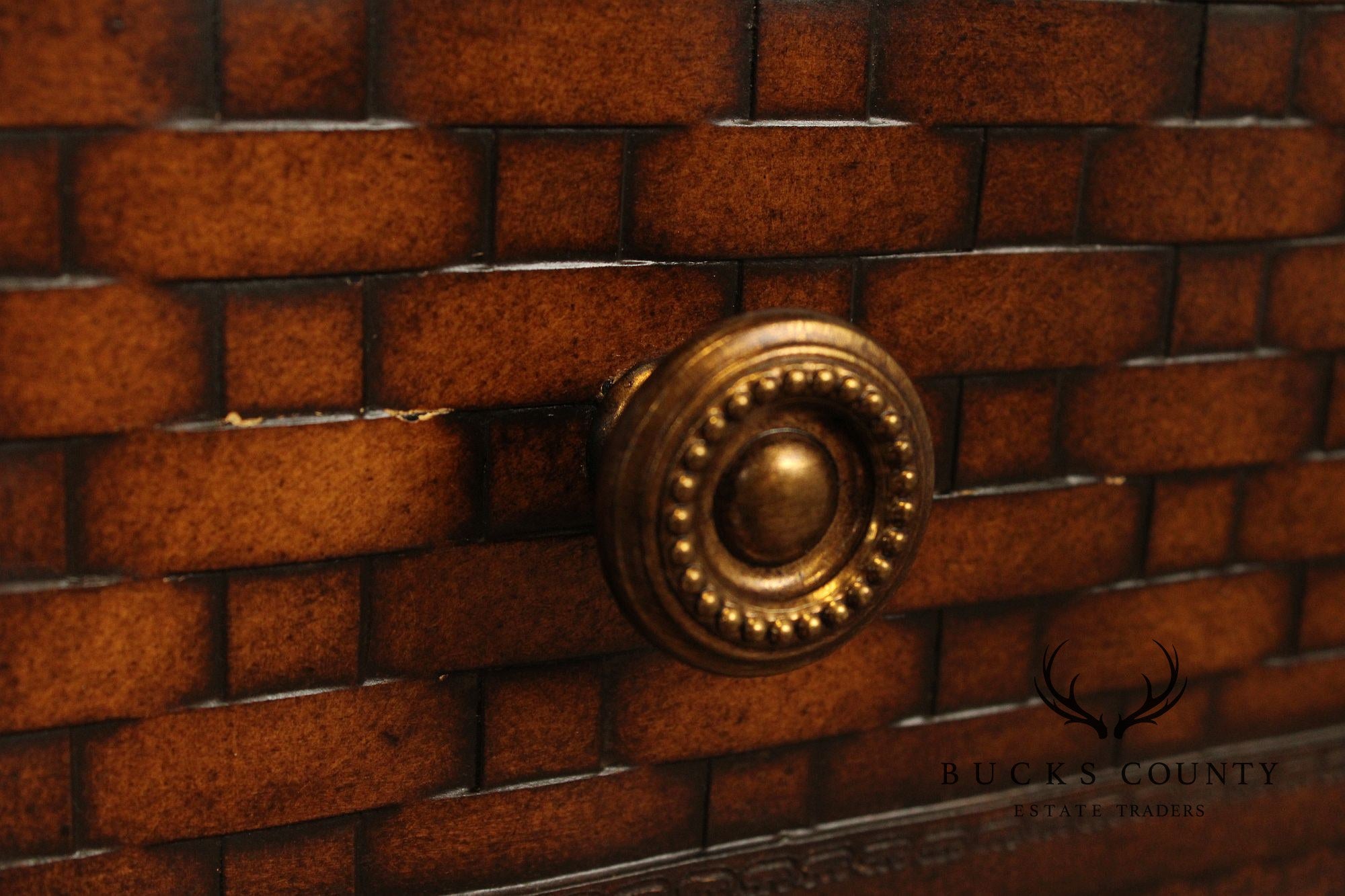 Neoclassical Style Leather Wrapped Drop-Leaf Side Table