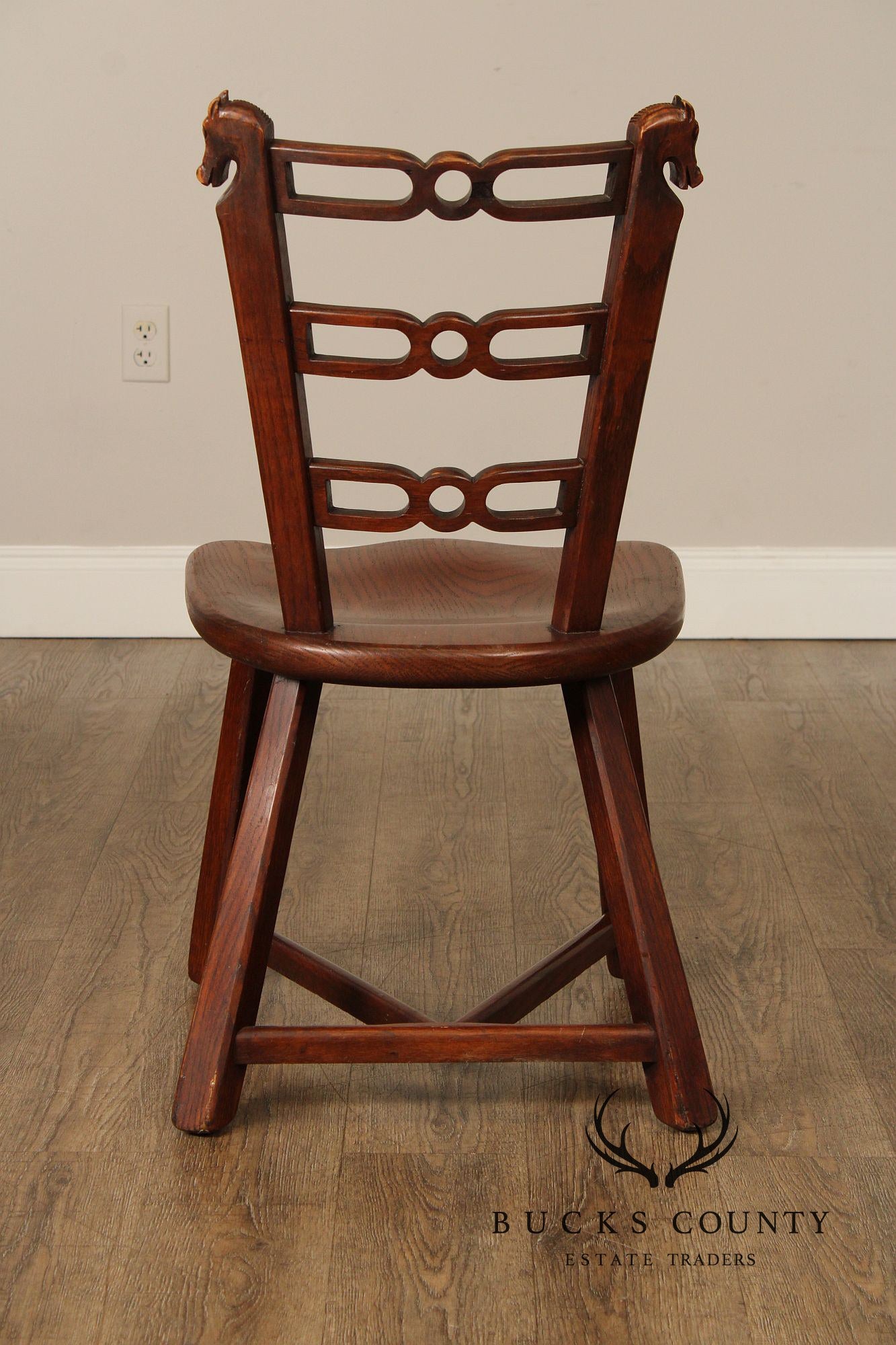 Romweber Viking Oak Set of Four Carved Dining Chairs