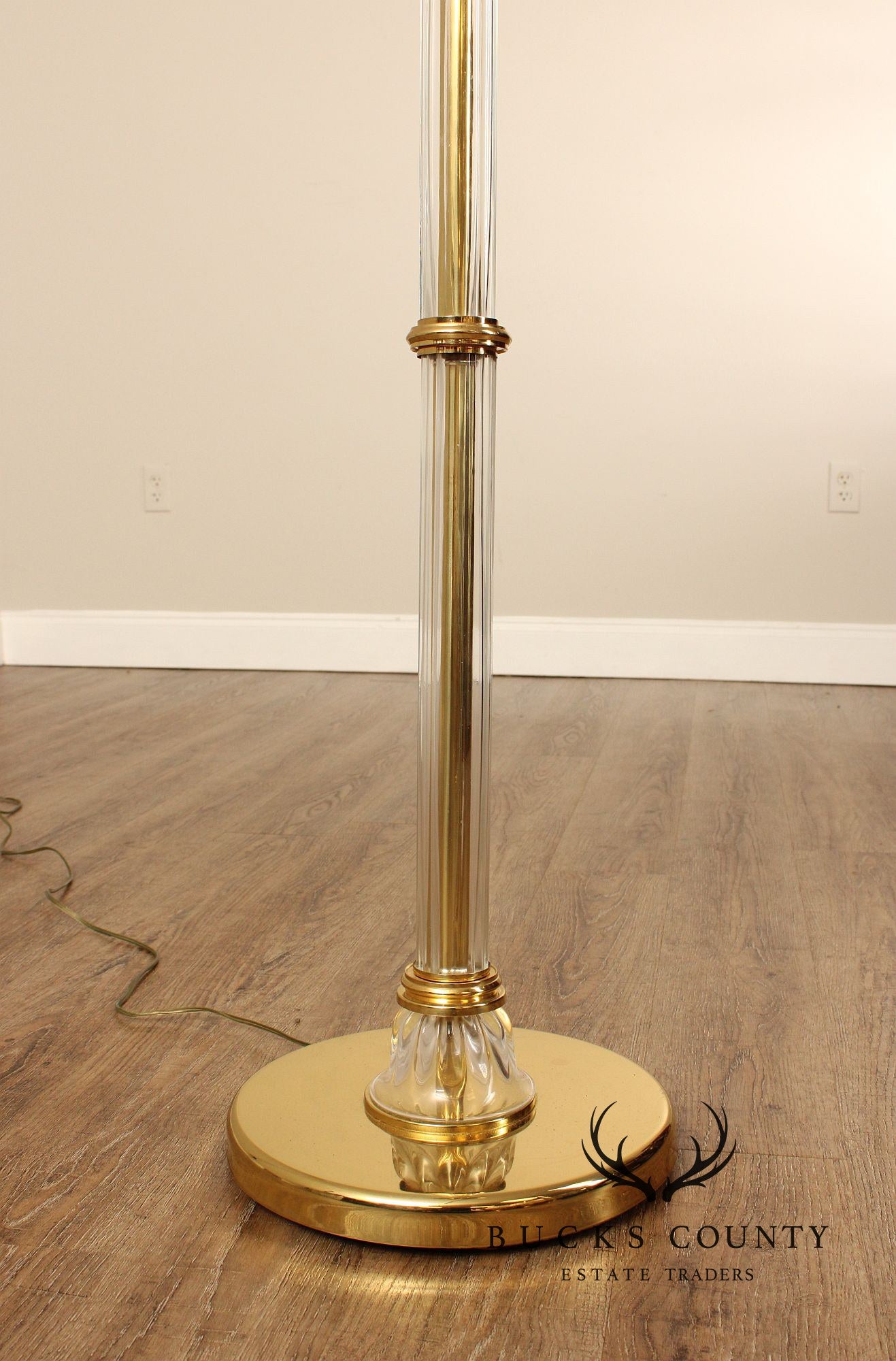 Hollywood Regency Style Pair of Glass and Brass Floor Lamps