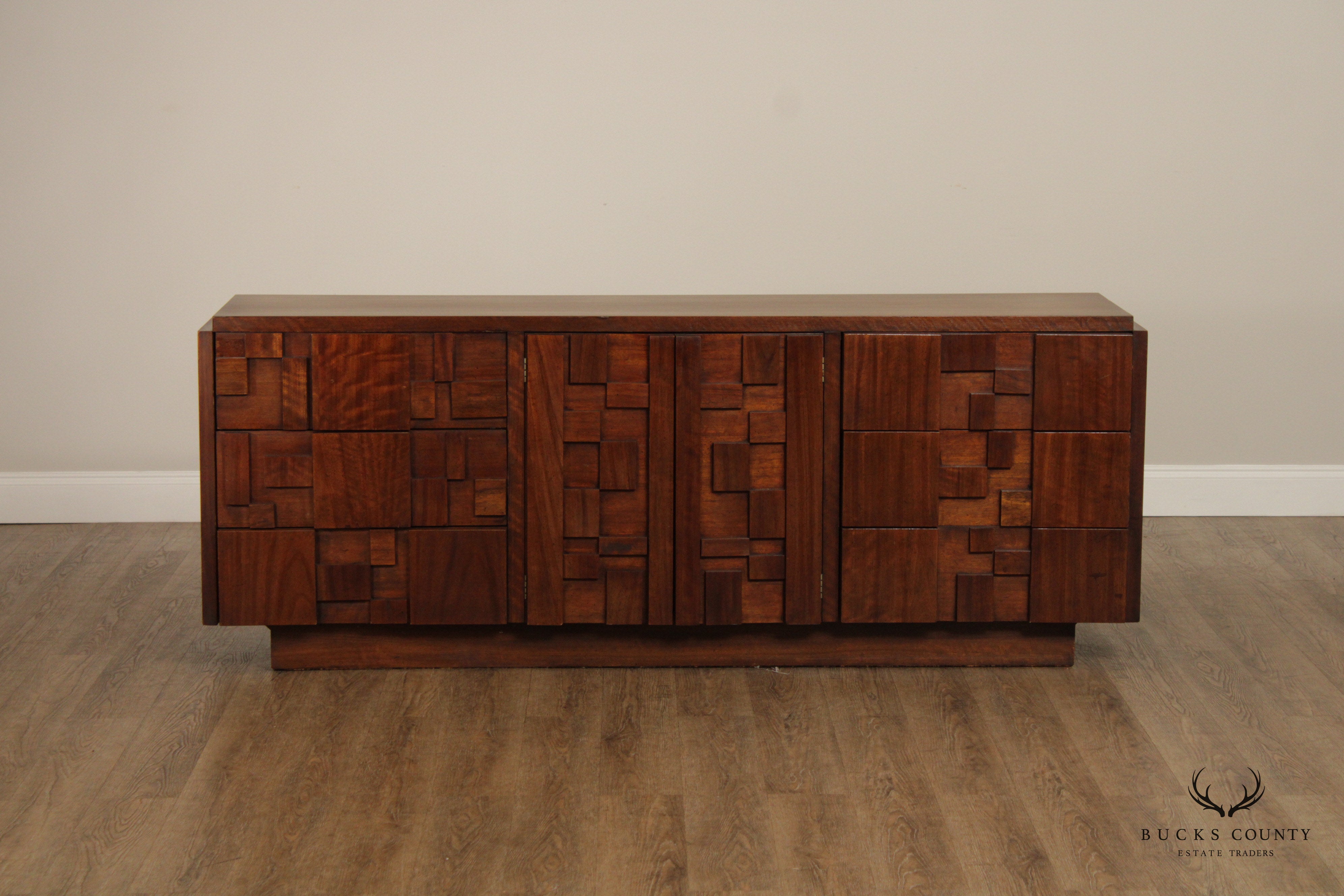 Lane 'Staccato' Brutalist Mid Century Modern Walnut Triple Dresser