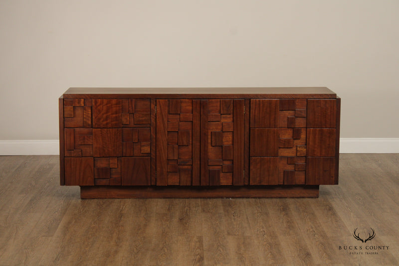 Lane 'Staccato' Brutalist Mid Century Modern Walnut Triple Dresser