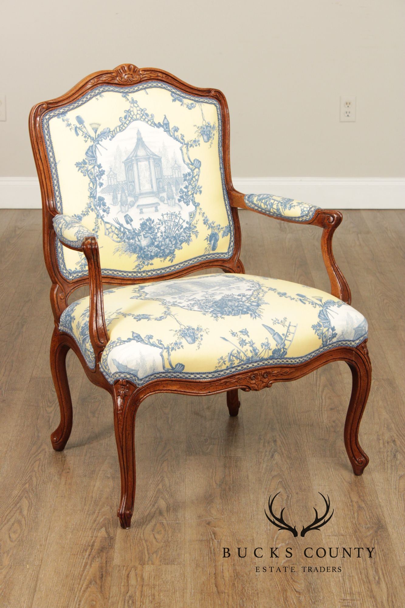 French Louis XV Style Walnut Fauteuil Armchair