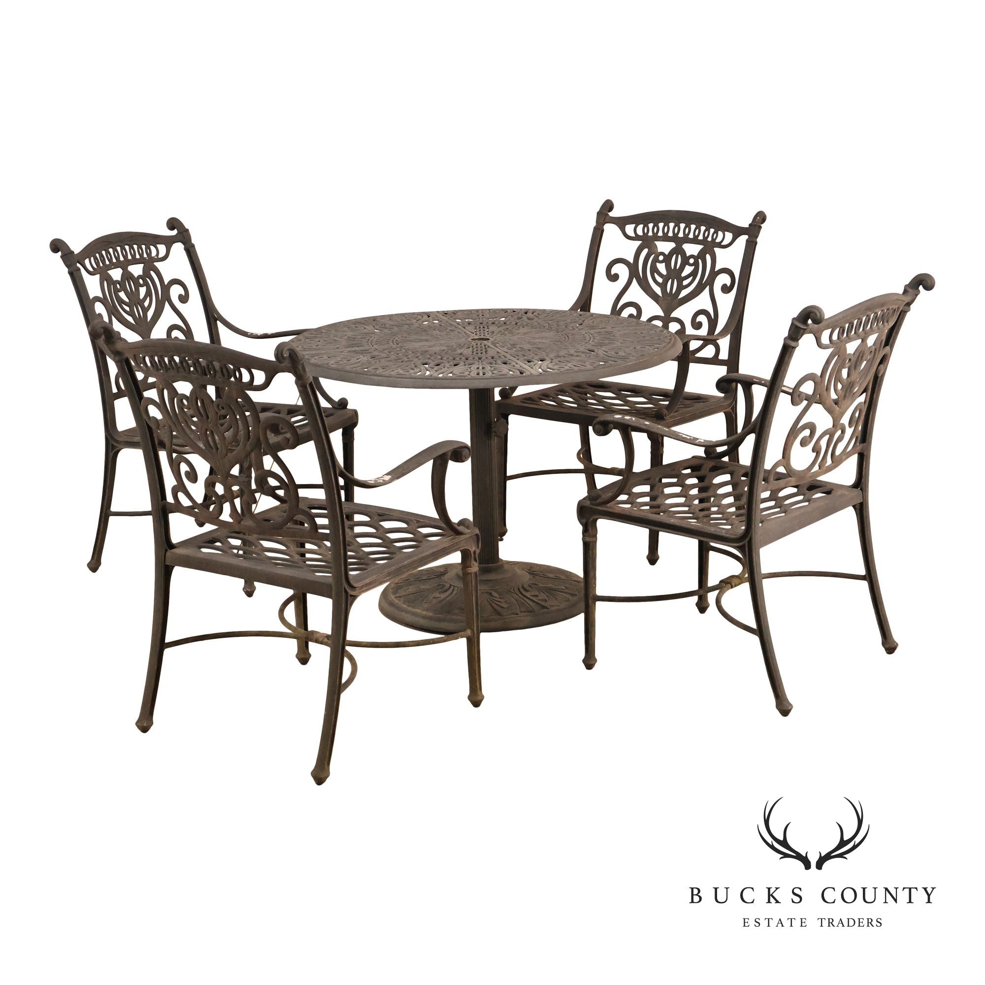 Hanamint Outdoor Round Cast Aluminum Dining Table and Chair Set