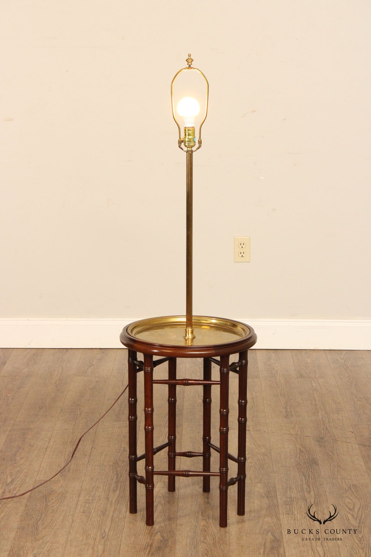 Leviton Asian Inspired Faux Bamboo and Etched Brass Floor Lamp