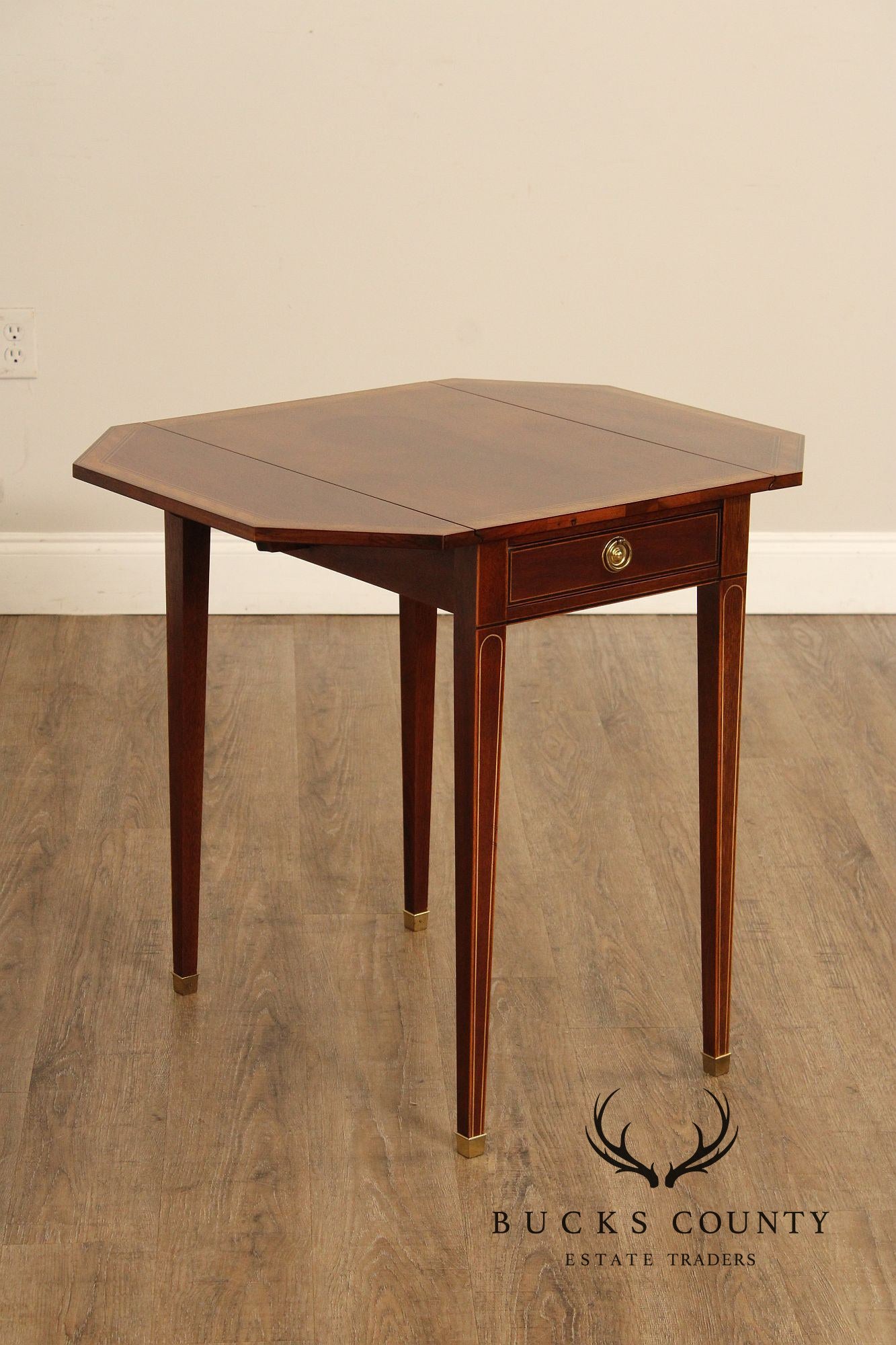 Baker Federal Style Inlaid Mahogany Drop-Leaf Pembroke Table