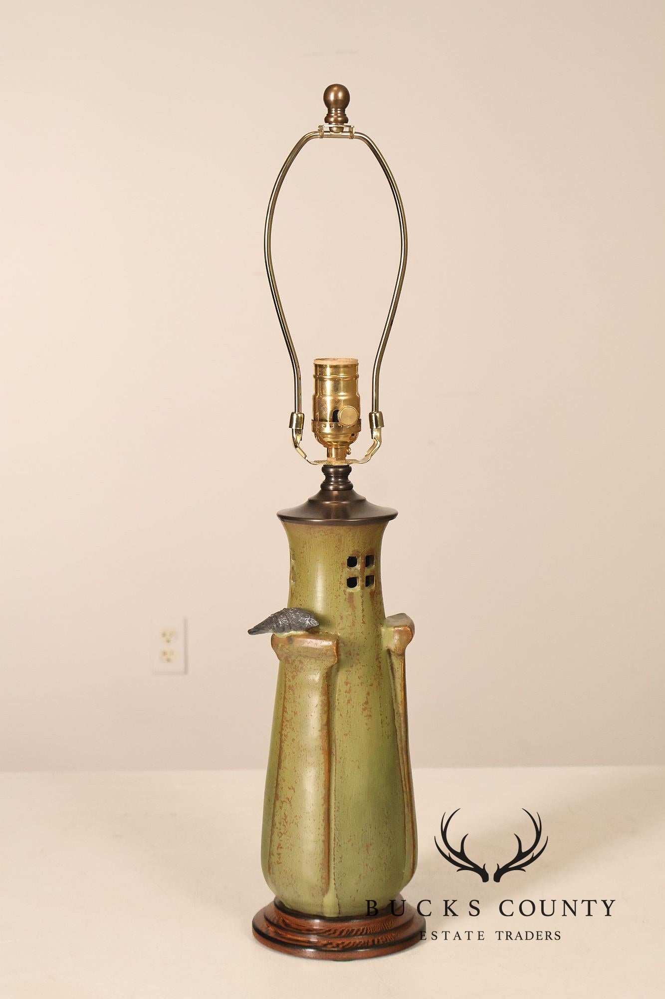 Ephraim Faience Pottery Arts And Crafts Green Lighthouse Table Lamp